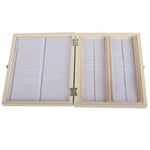 100PCS Biology Glass Prepared Microscope Slides Specimens Wooden Slide Storage Box Case