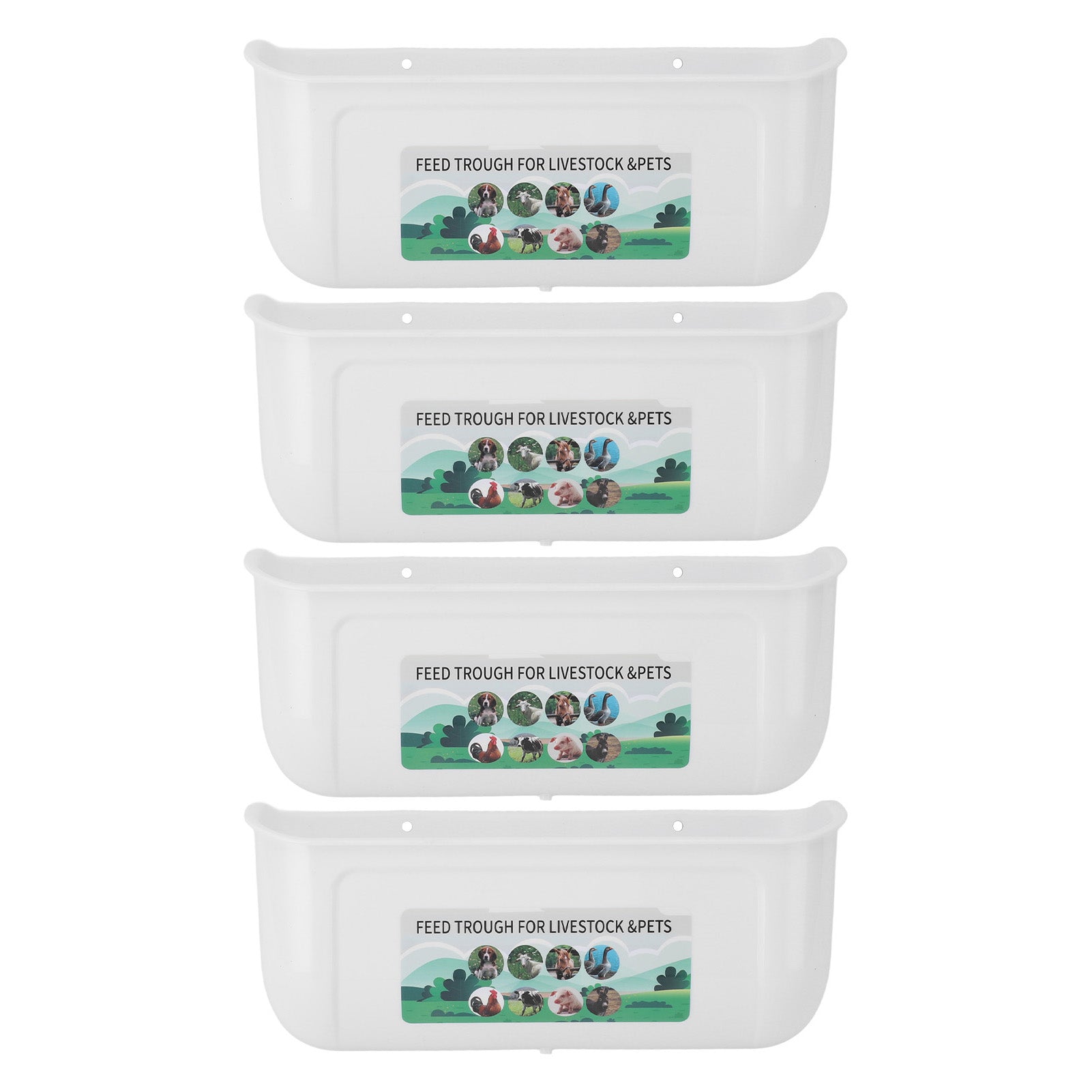 4pcs Large Chicken Feeder Feed Trough with Clips Hanging Fence Feeders for Goat Duck Goose Livestock Feeding Container Waterer Bucket White