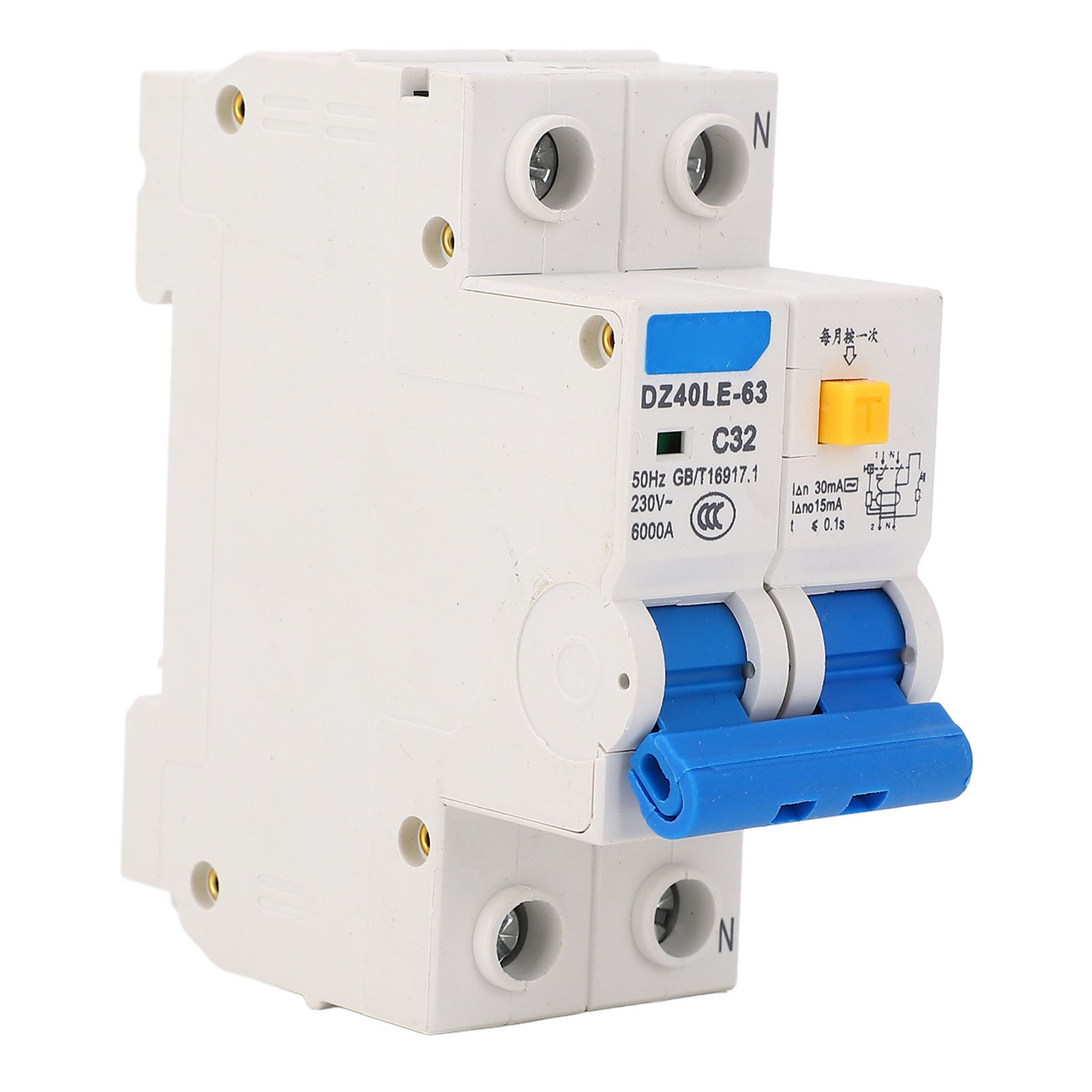 Miniature Circuit Breaker 1P Plus N Rail Mounting Double Handle Leakage Protector Air Switch for Home