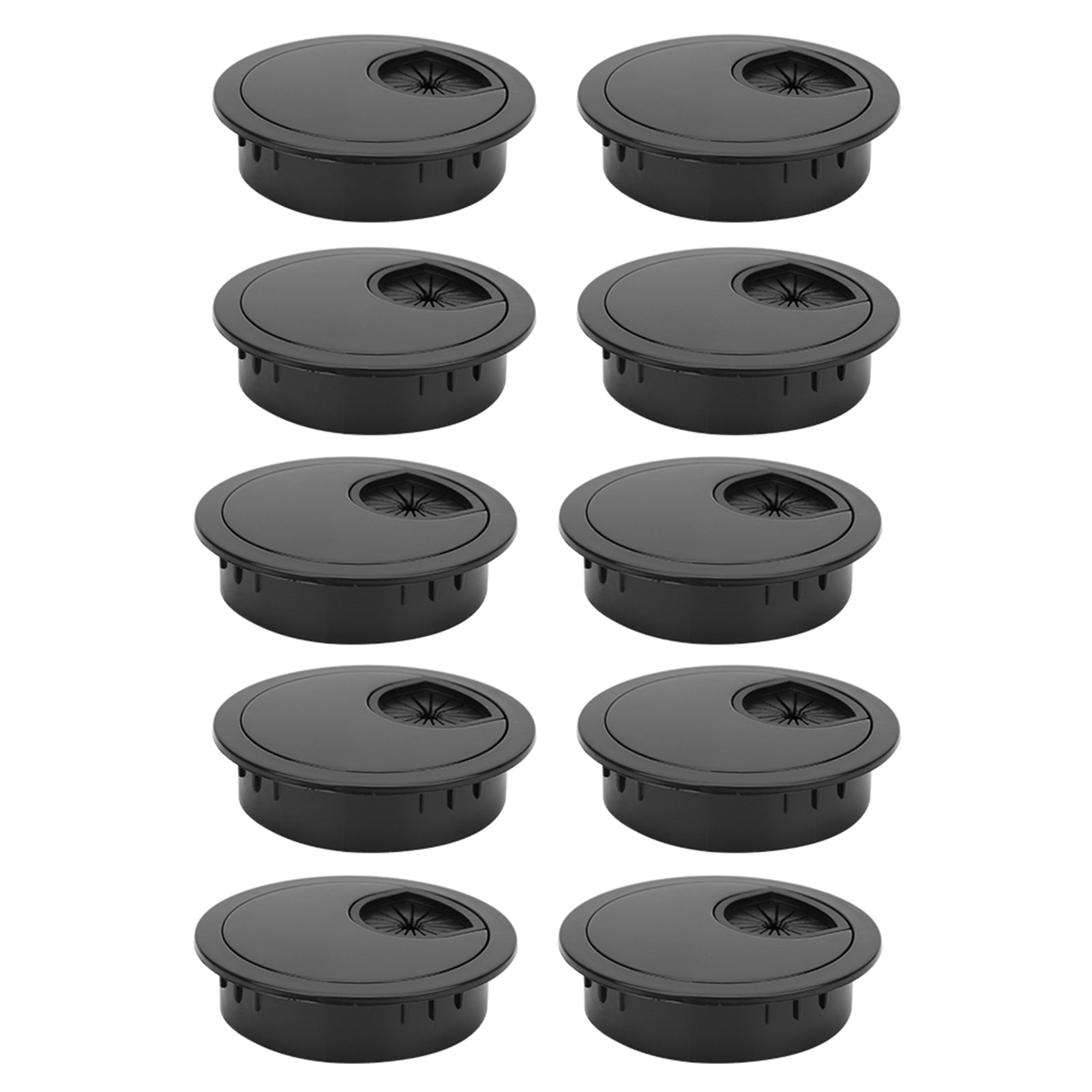 10 Pcs Wiring Grommet Bright Black Desktop ABS Plastic Wire Hole Port Organizer 60mm