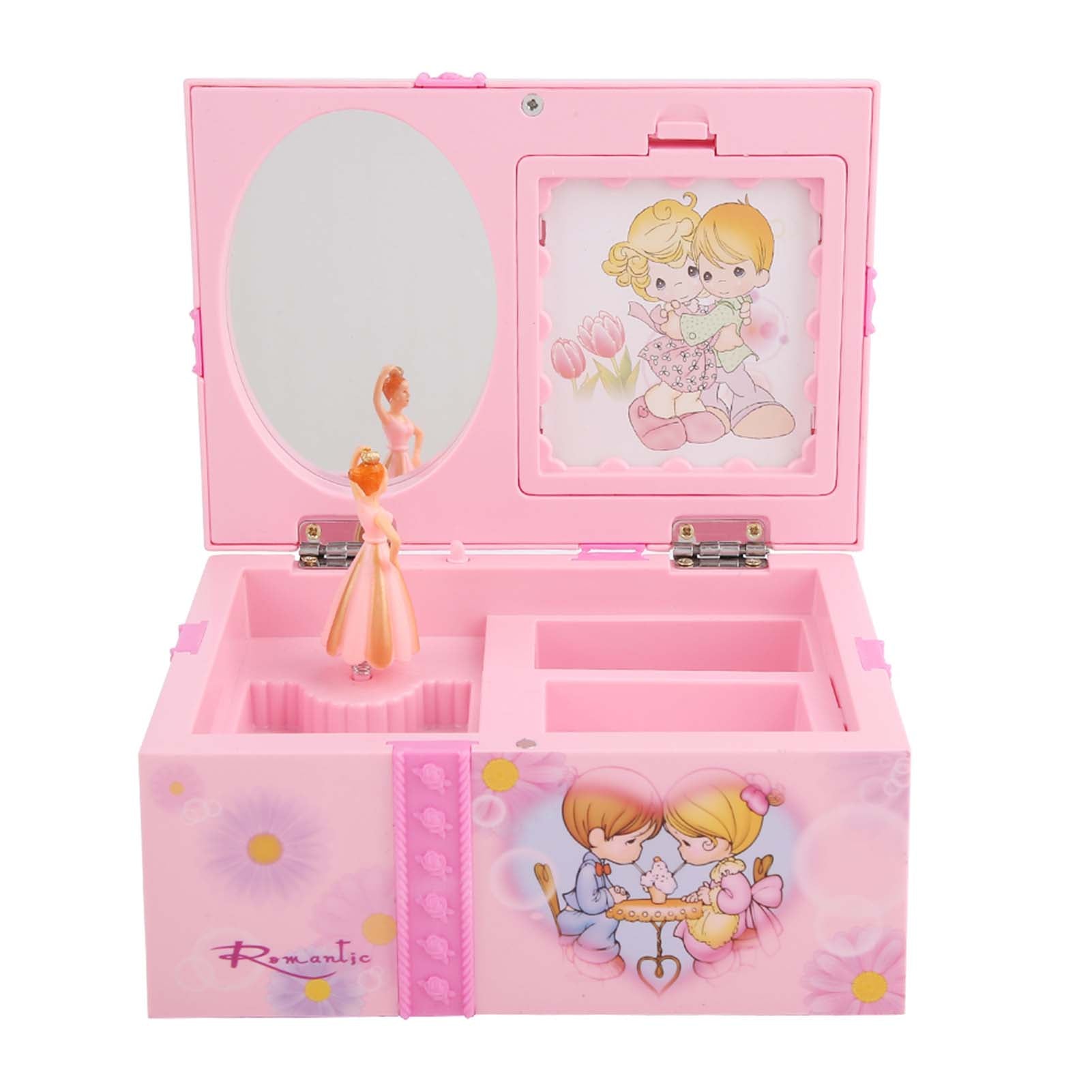 Children Toy Cartoon Pink Jewelry Storage Case Plastic Dancing Princess Music Box