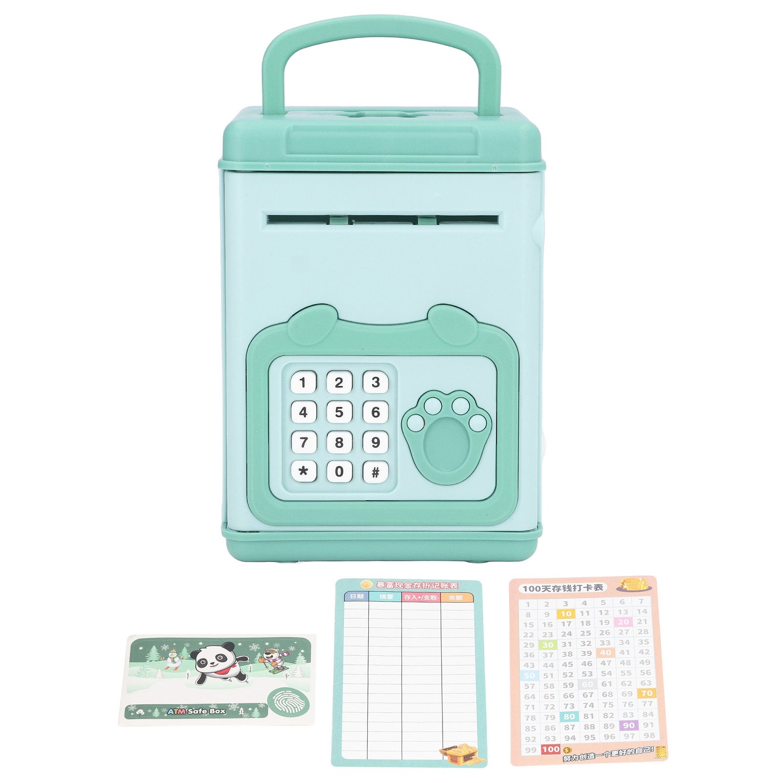 Fingerprint Password Cash Piggy Bank for Kids Auto Scroll Paper Interactive Piggy Bank Electronic ATM With Child Music Green