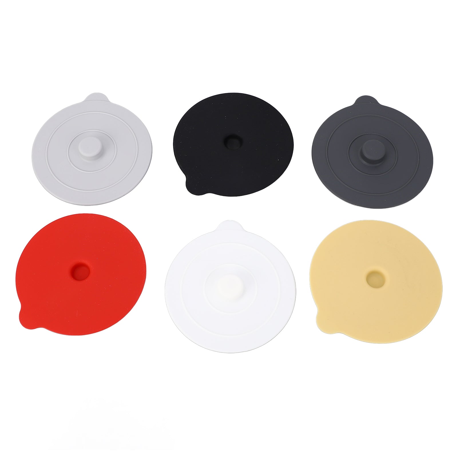 6Pcs Silicone Cup Lid Dustproof Round Universal Cup Cover 9.5cm Red Yellow Black White Dark Grey Light Grey