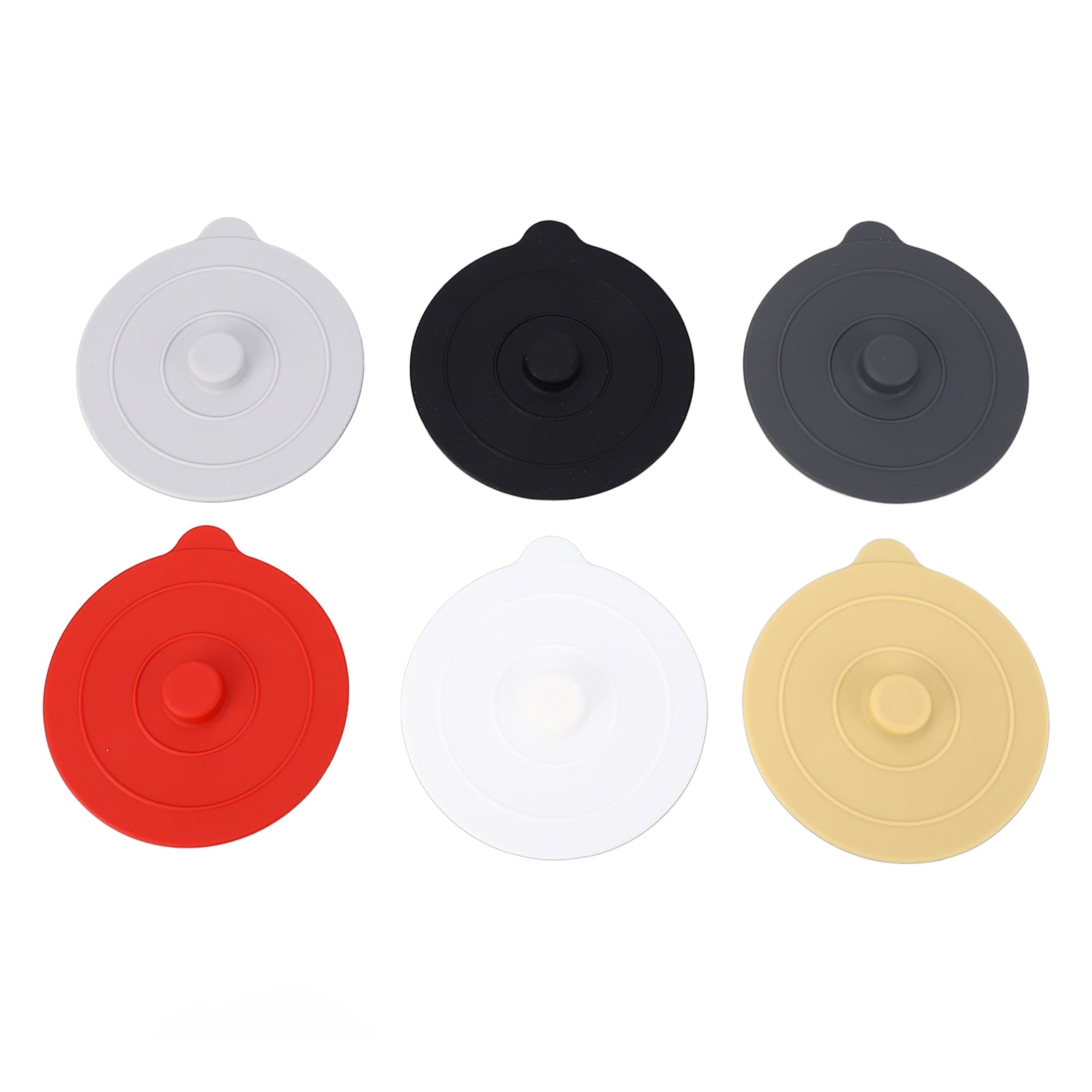 6Pcs Silicone Cup Lid Dustproof Round Universal Cup Cover 9.5cm Red Yellow Black White Dark Grey Light Grey