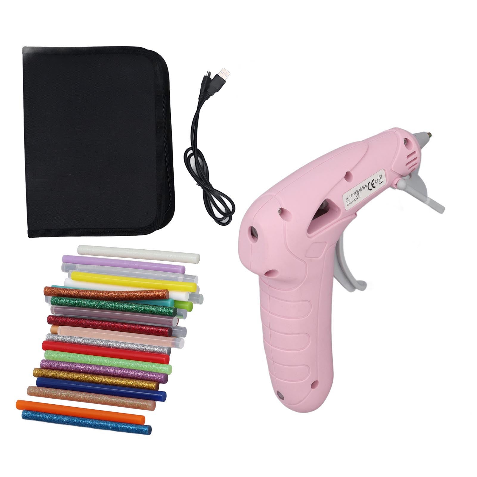 Hot Melt Glue Gun USB Rechargeable Cordless Mini Hot Melt Gun With 30PCS Adhesive Bars Tool Bag and Silicone Pad Pink