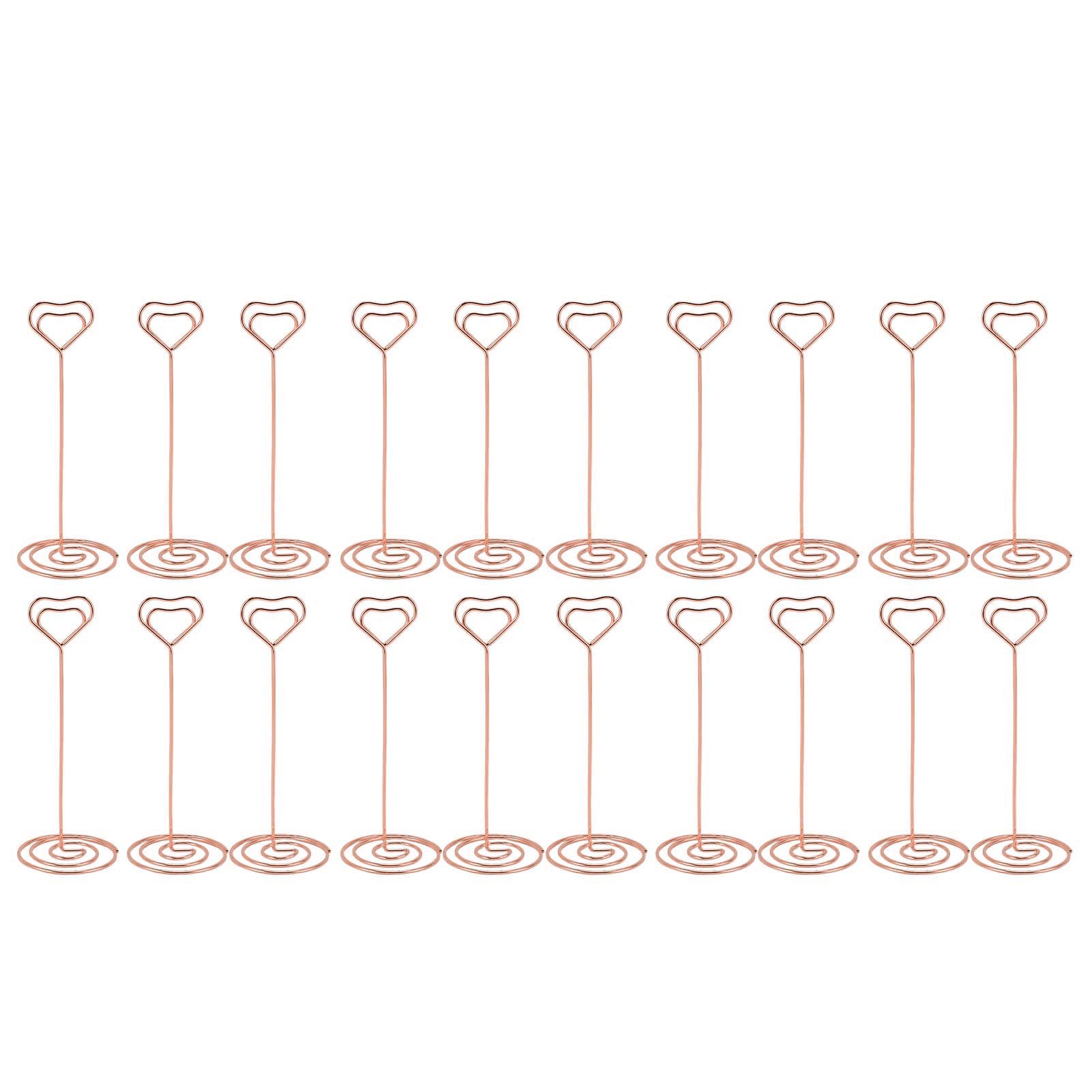 20 Pcs Table Number Holder 15cm Heart Shaped Place Card Holder Memo Clip Photo Stand Rose Gold