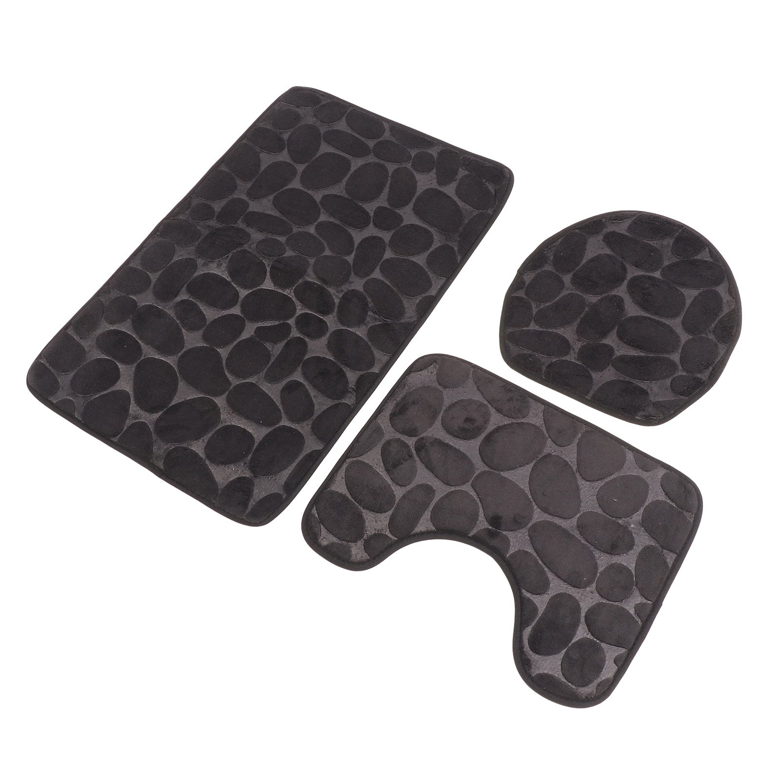 3pcs Bathroom Rugs Set U Shape Contoured Toilet Mat Lid Cover Mat Bath Rug Water Absorbent Non Slip Potty Training Bath Rugs for Children Adult Black