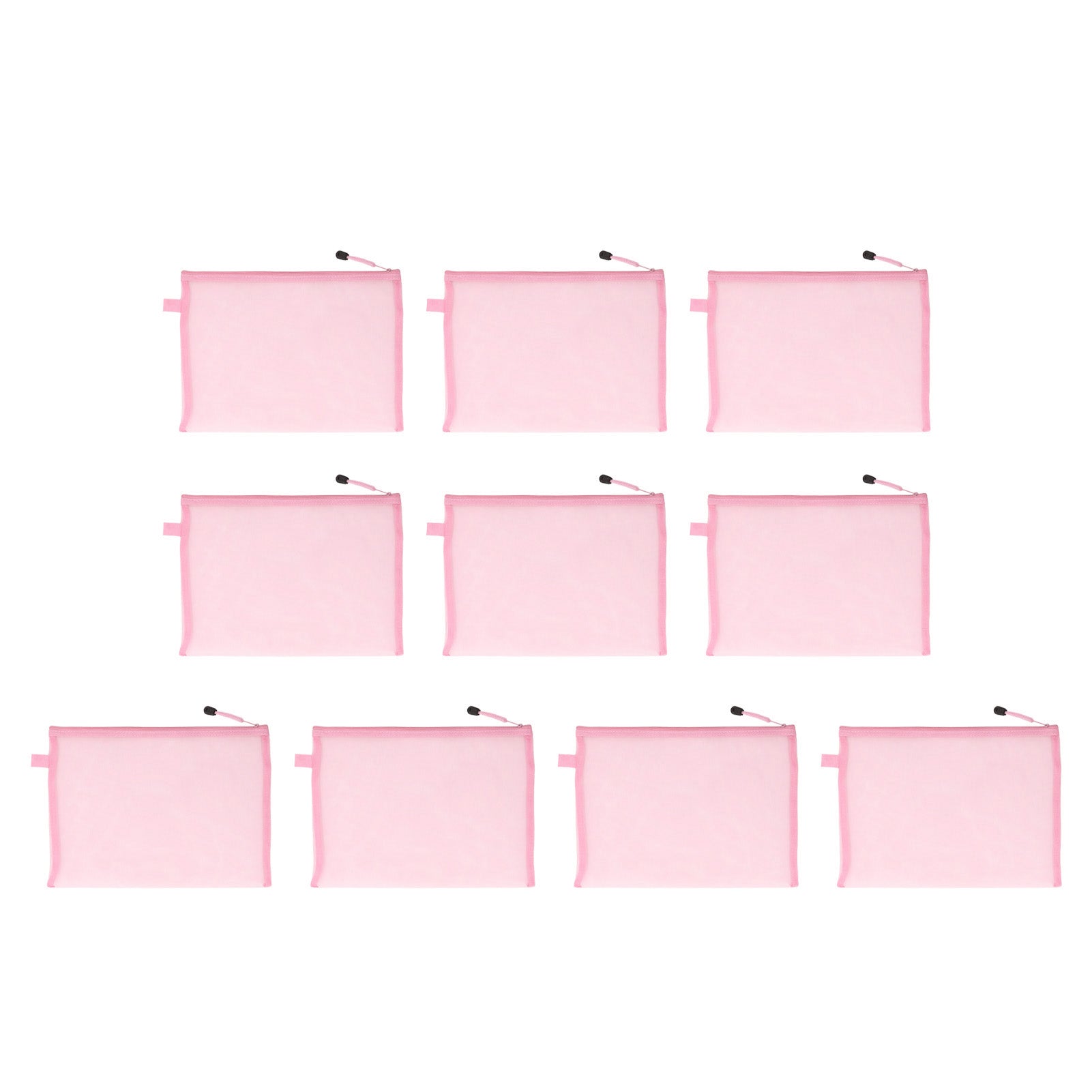 10 Pcs Mesh Zipper Pouch Bag Transparent Nylon A4 Paper Pouch for Office File Document School Stationery Pink