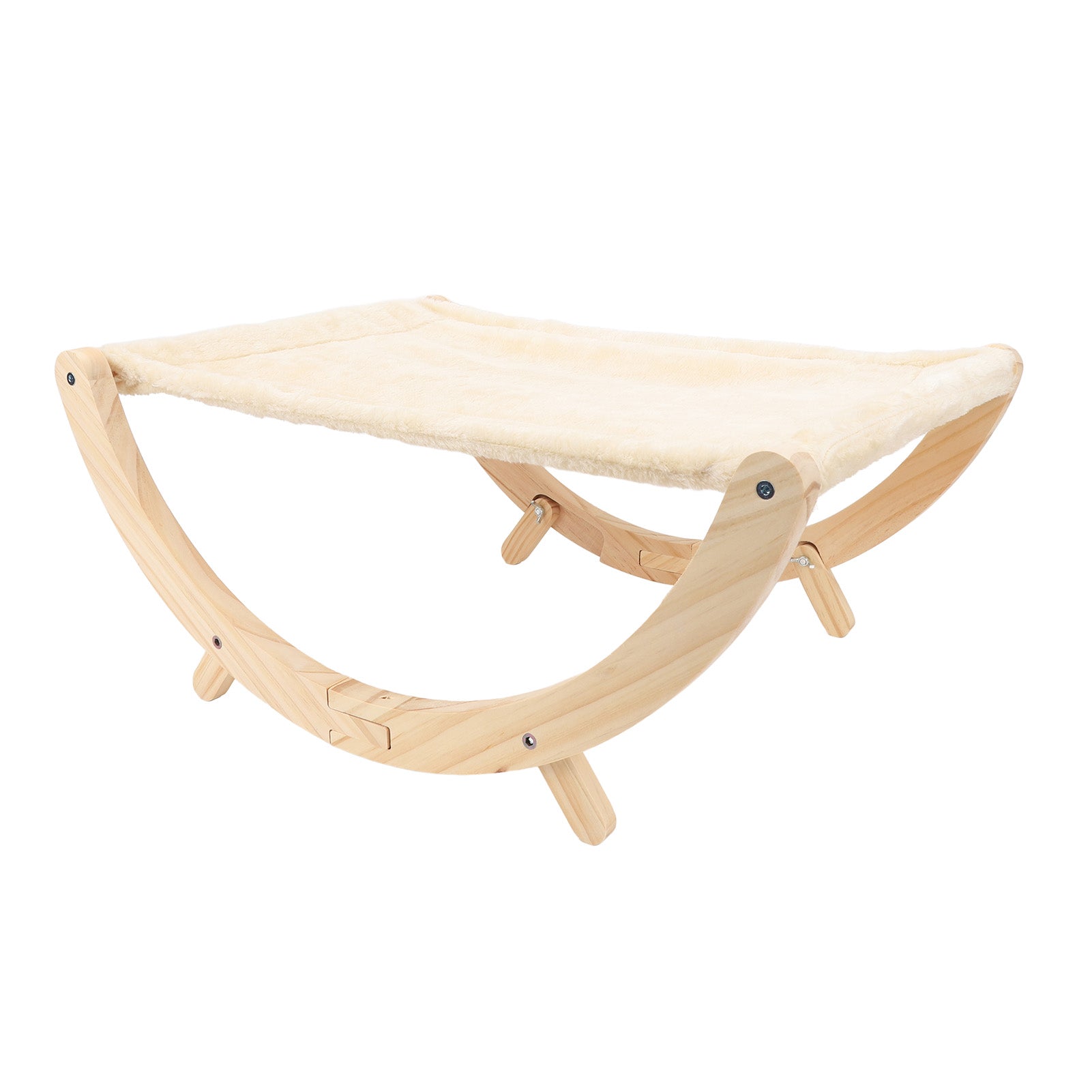 Wooden Cat Hammock Foldable Antislip Easy To Assemble Elevated Pet Hammock Bed Furniture for Indoor Cat Plush Style