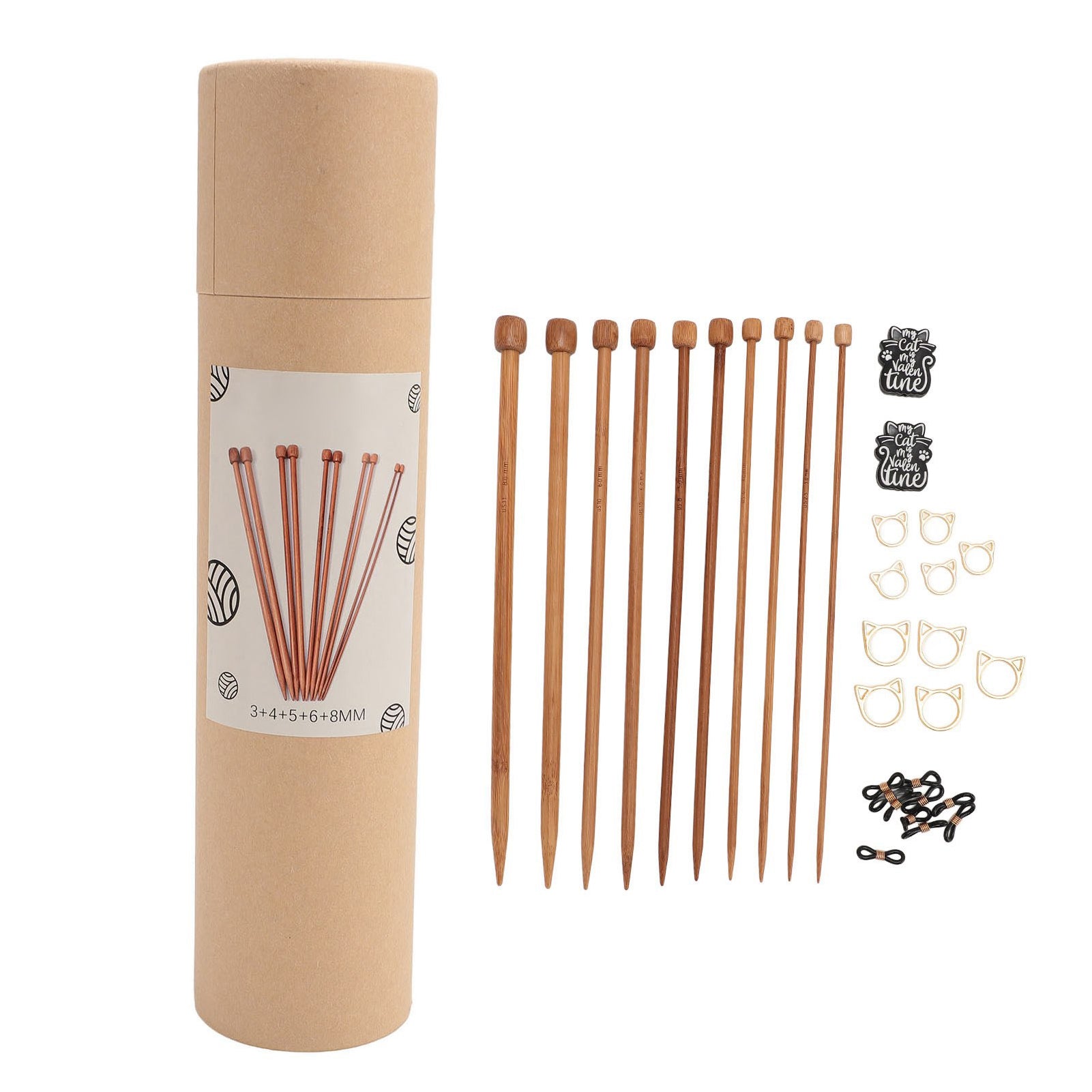 10PCS Bamboo Needles Cat Needle Stoppers and Stitch Markers Non Slip Stitch Rings for Sweater Knitting