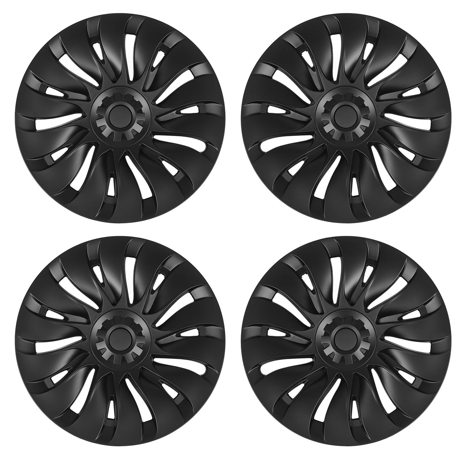 4PCS 19in Wheel Hub Cap Symmetrical Style Cool Sporty Replacement for Tesla Model Y 2020 to 2023 Matte Black