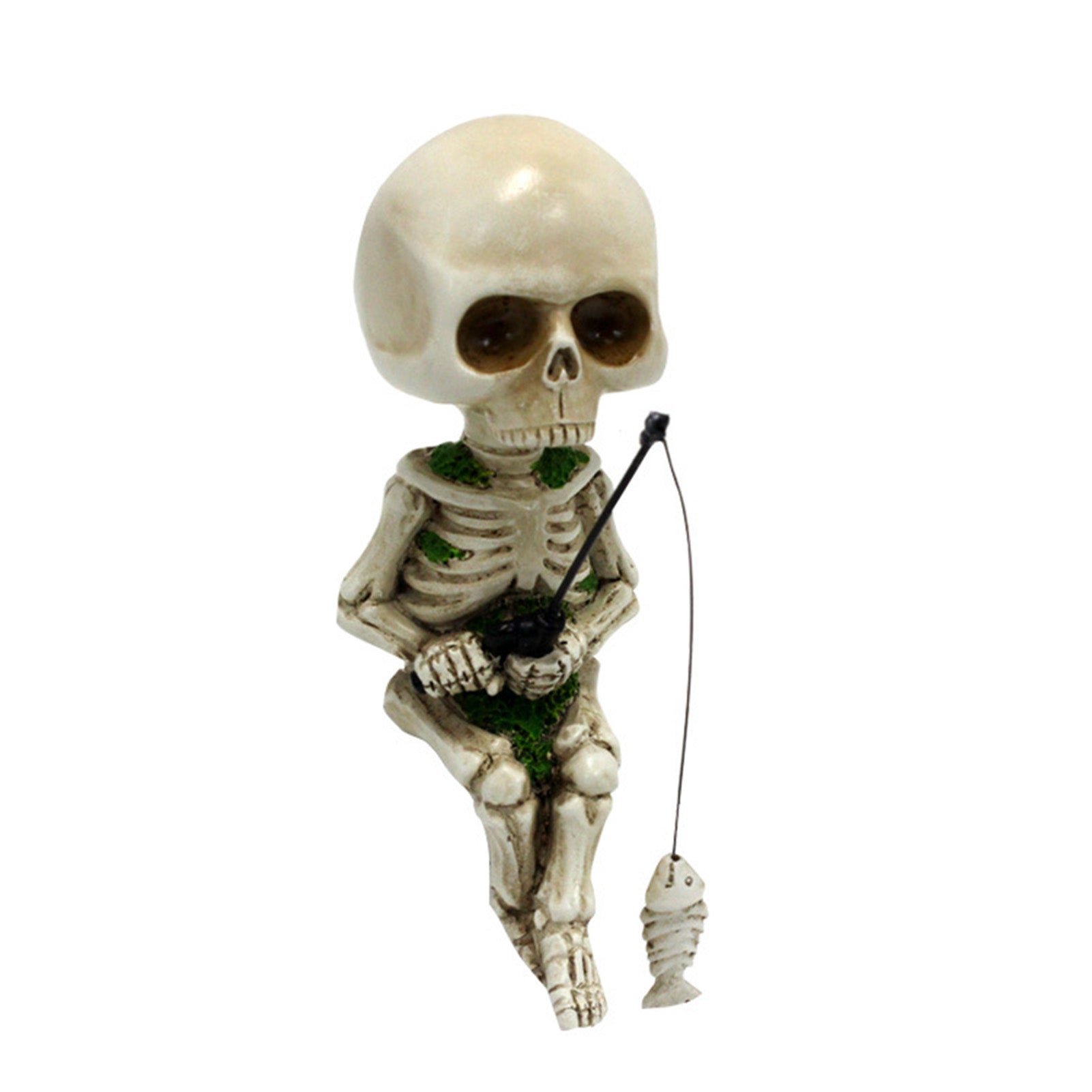 Fishing Skeleton Statue 4.5 Inch Lifelike Resin Small Cute Skeleton Decor for Garden Yard Landscape