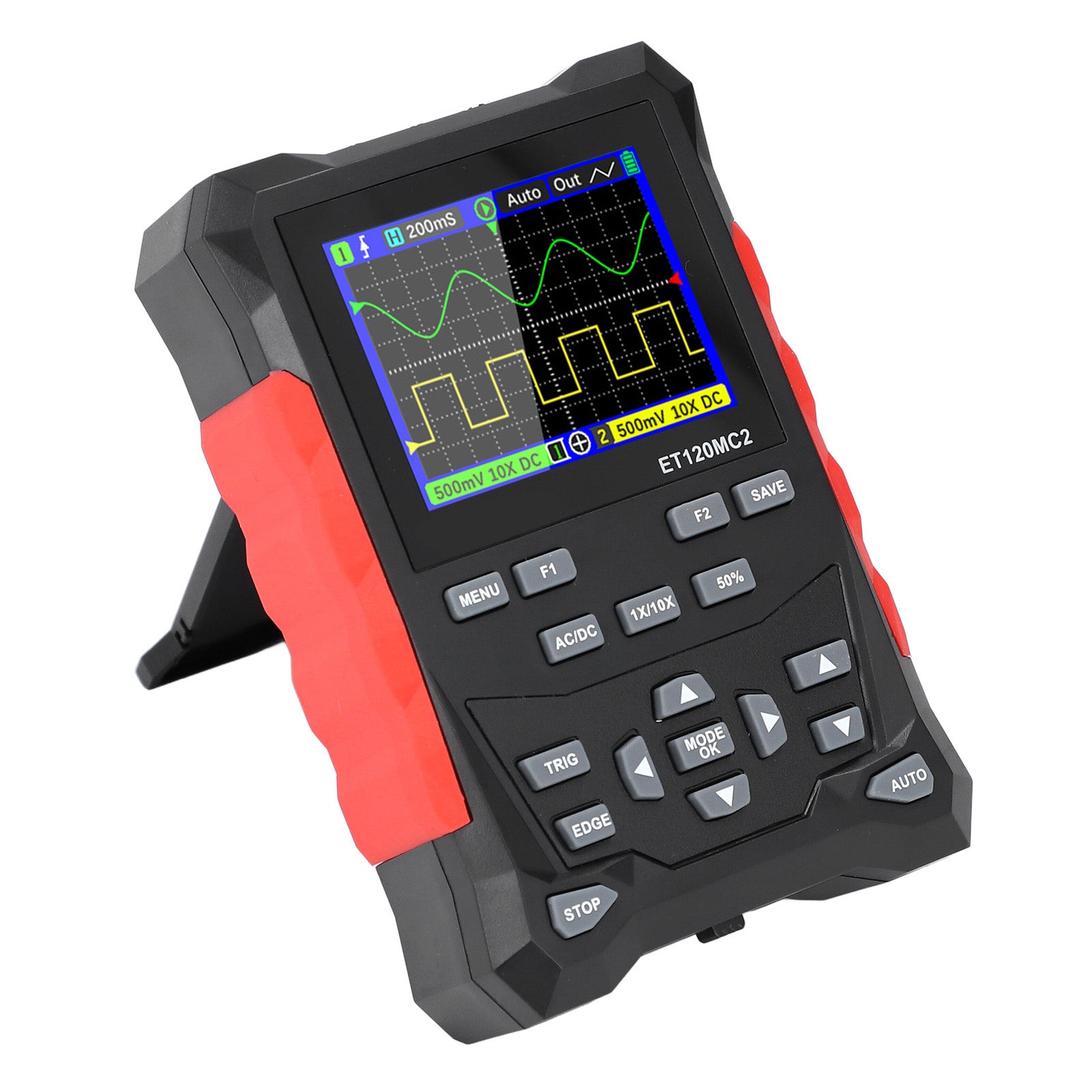 Oscilloscope 2 Channel 120MHz Bandwidth 500MSa/s Sampling Rate 2.4 Inch TFT LCD Digital Oscilloscope with 1‑10X Probe