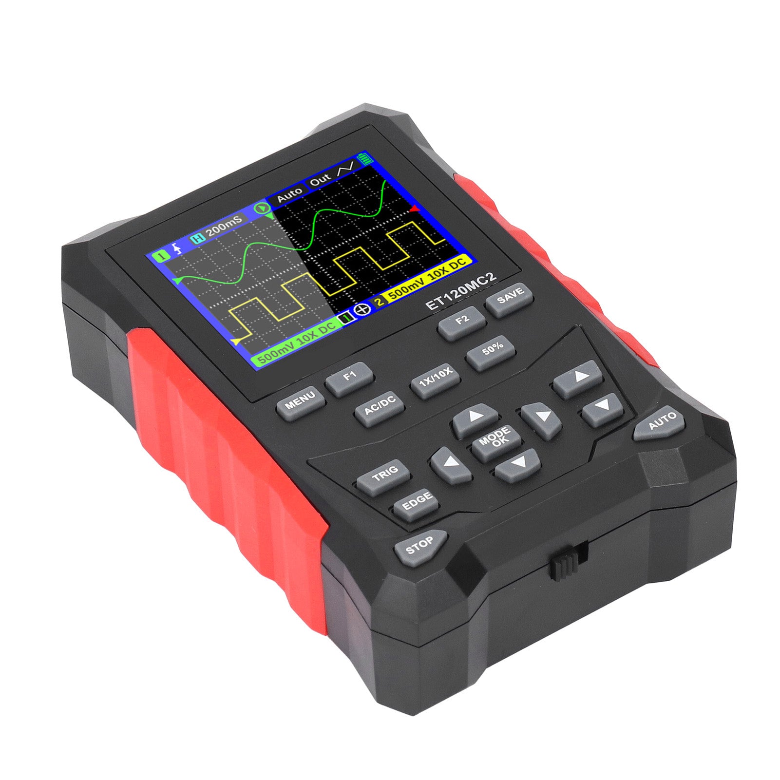 Oscilloscope 2 Channel 120MHz Bandwidth 500MSa/s Sampling Rate 2.4 Inch TFT LCD Digital Oscilloscope with 1‑10X Probe