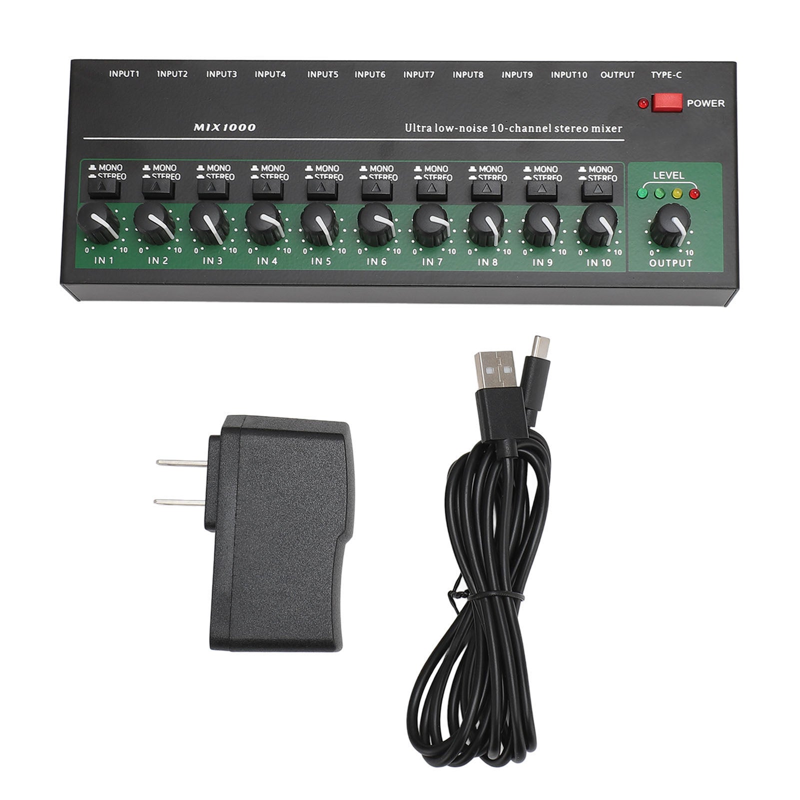 10 Channel Sound Mixer Independent Volume Control Knob Professional Multichannel Sound Processor Low Noise Stereo Mono Mixer US Plug