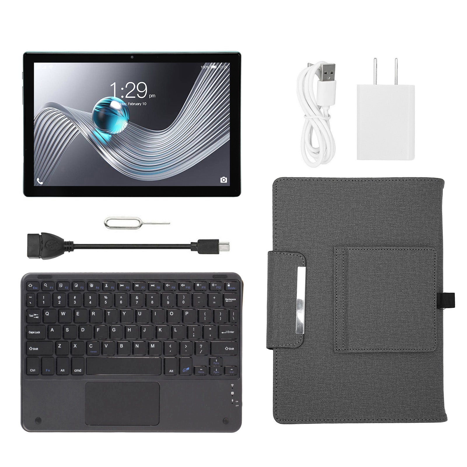 10.1 Inch Tablet LCD 8GB RAM 256GB ROM Octa Core CPU Dual Camera 5G WiFi 4G LTE Tablet with Case Keyboard 100‑240V US Plug