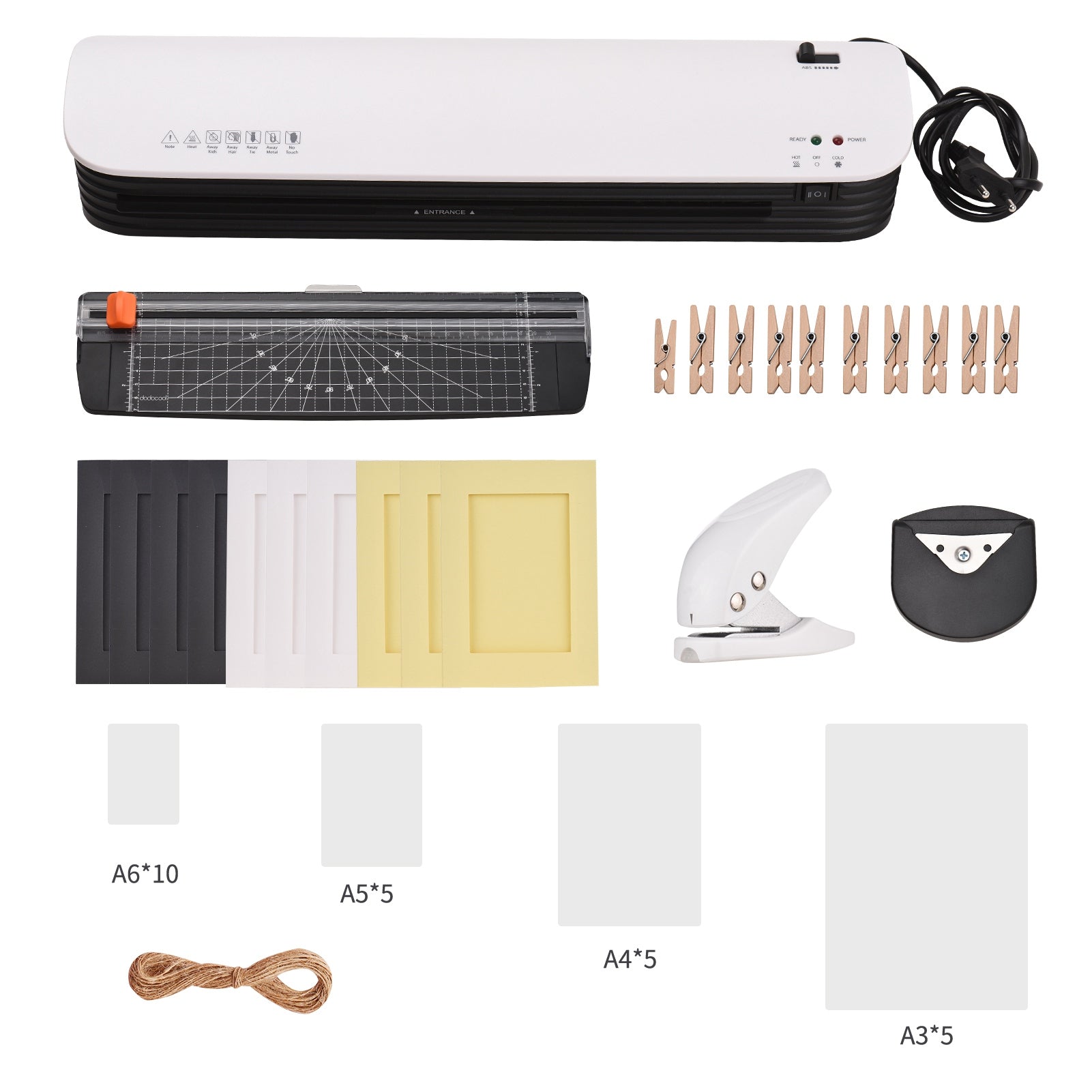 SL399 Laminator Machine Set A3 Size Hot and Cold Lamination 2 Roller System with 25 A3/A4/A5/A6 Laminating Pouches Corner Rounder  for Home Office School Supplies