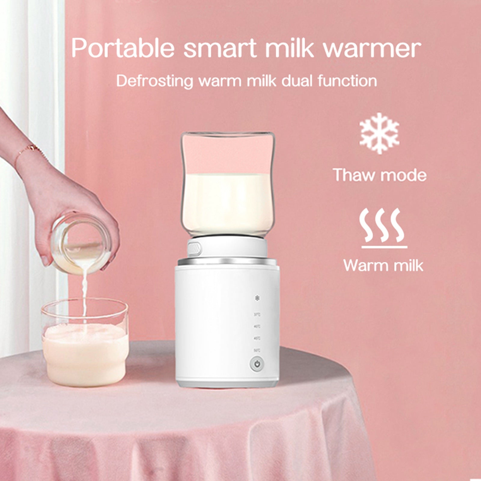 Portable Baby Milk Bottle Warmer Wireless Milk Heater Defrosting and Heating Dual Modes 4 Levels Temperature Built in Battery for Travel Outdoor Use