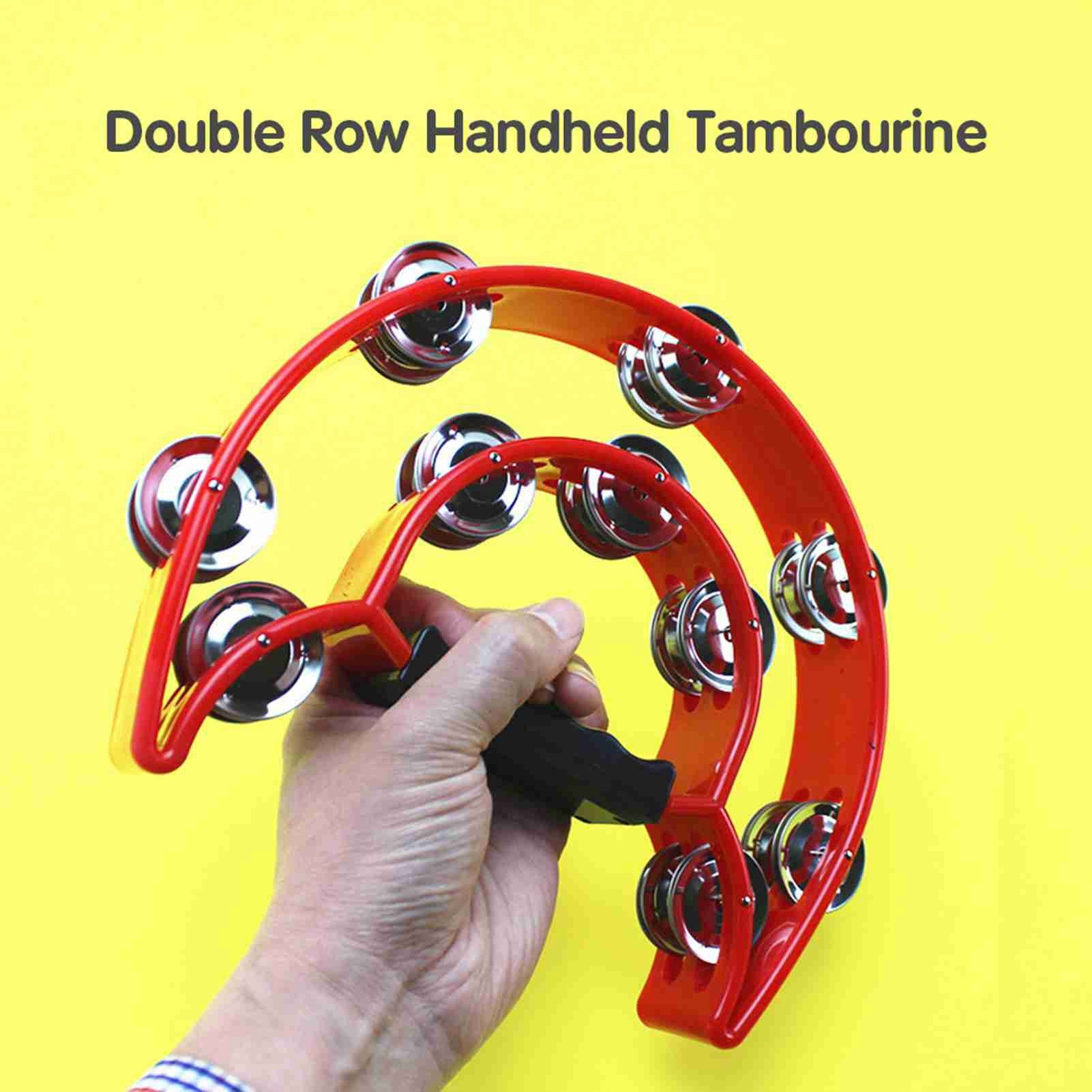 Handheld Tambourine Double Row Handbell Ergonomic Handle Grip Tambourine for KTV Party