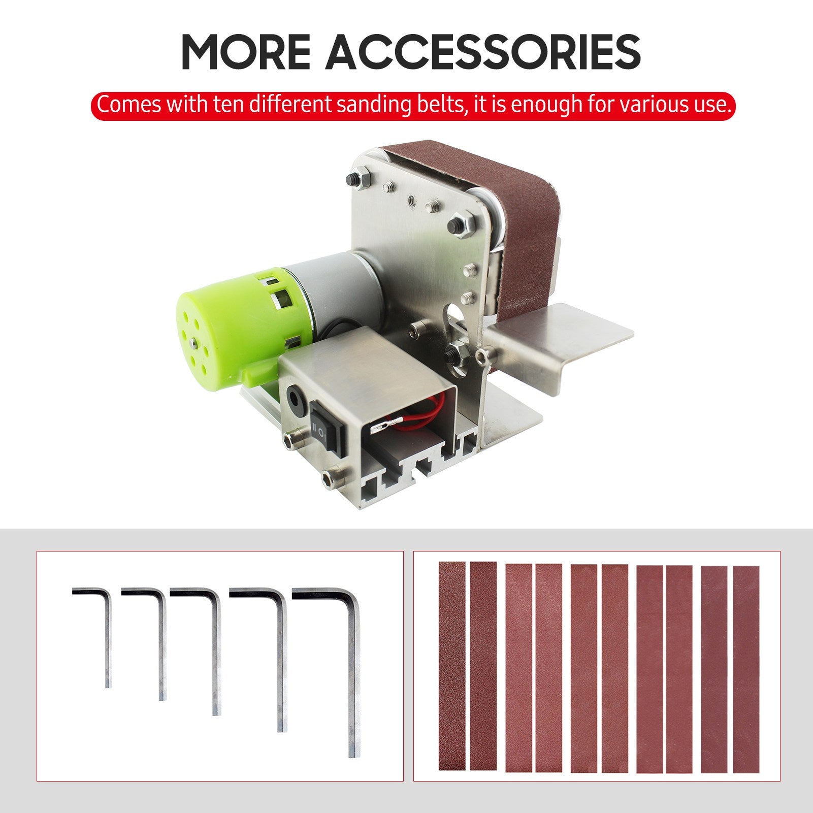 Mini Belt Sander Electric Sanding Polishing Grinding Machine 7 Variable Speed with 10 Sanding Belts for Polishing Wood Acrylic Metal