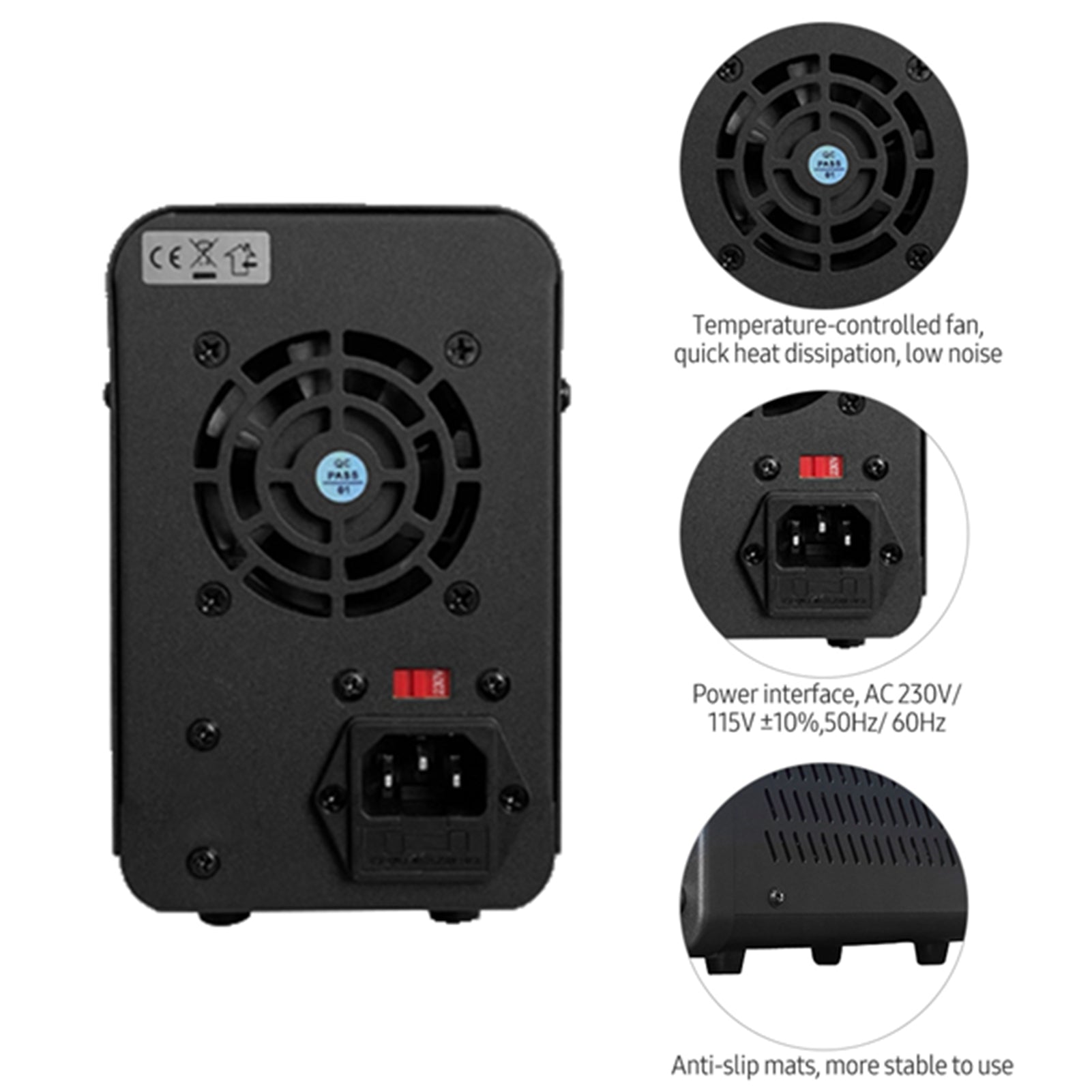 Bench DC Power Supply Variable 120V 3A Digital Display Adjustable Switching Regulated Power Supply CV CC with Output Switch, USB Quick Charge Port, Short Circuit Alarm, Encoder Adjustment Knob