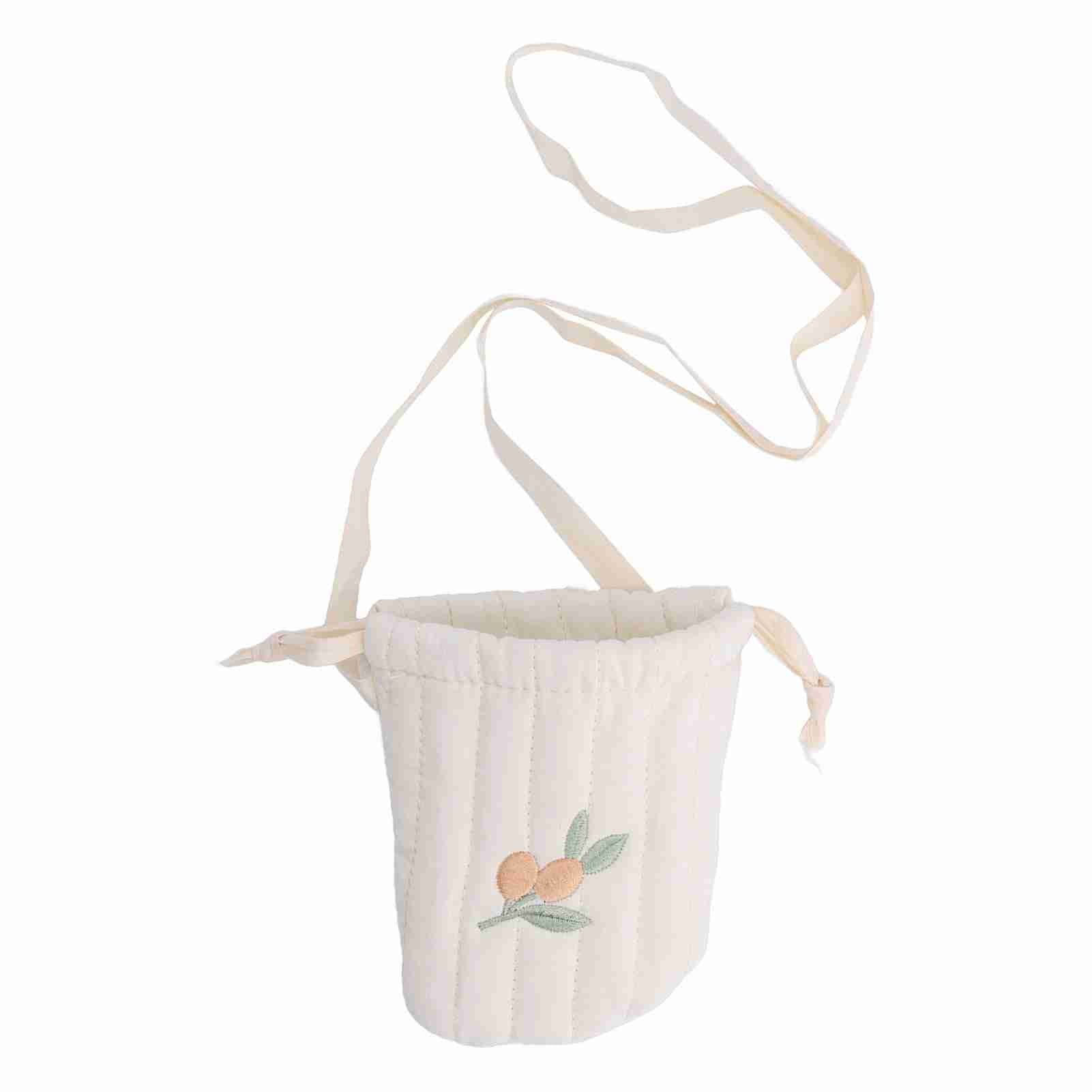 Baby Drawstring Closure Purse Toddler Girl Cute Embroidered Pattern Messenger Bag for Photography Olive