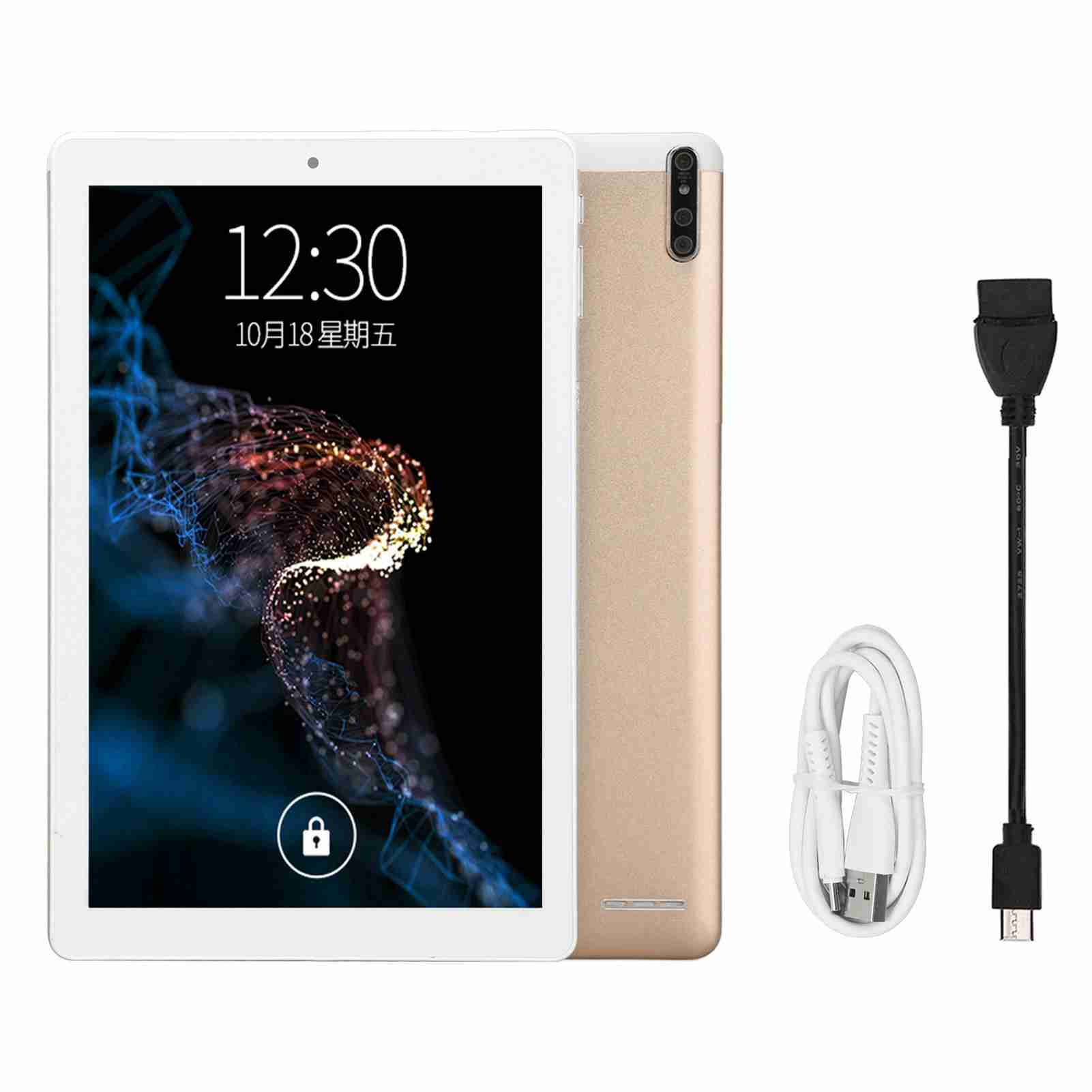 10.1 Inch Tablet Gold 6GB RAM 128GB ROM Octa Core 2.5Ghz CPU 13MP Camera 8800mAh HD Tablet for Home Office 100‑240V UK Plug