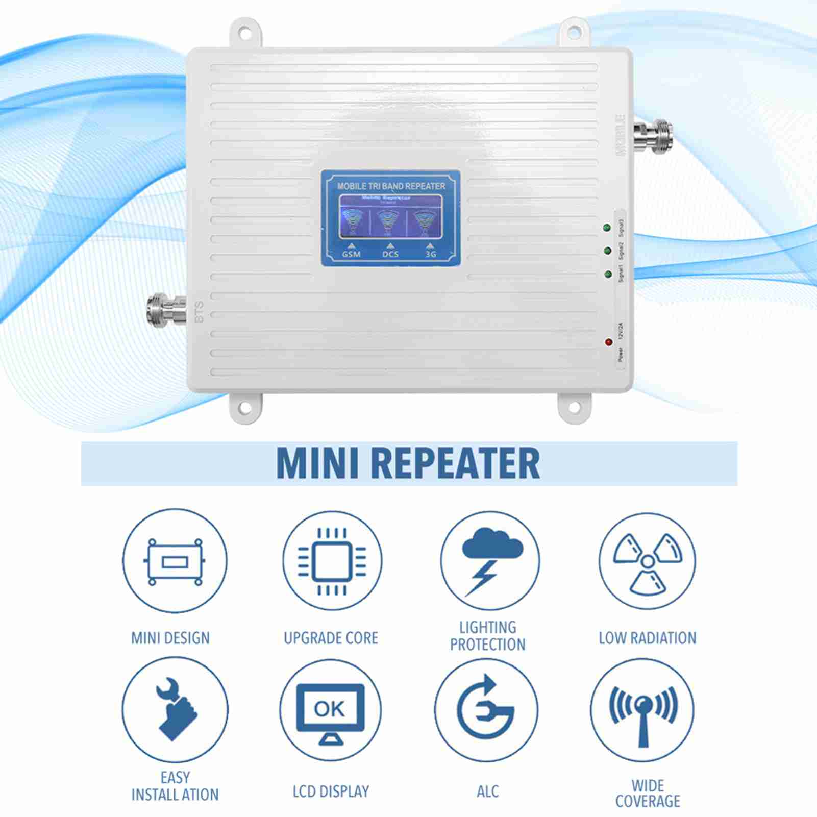 Mobile Signal Repeater LCD Display Wide Coverage 900/1800/2100MHz Tri Band Amplifier
