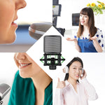 Plastic Microphone Shock Mount Anti-vibration Mic Holder Stand with Metal Pop Filter Universal Screw Adapter for Diameter 23.5mm-24.5mm