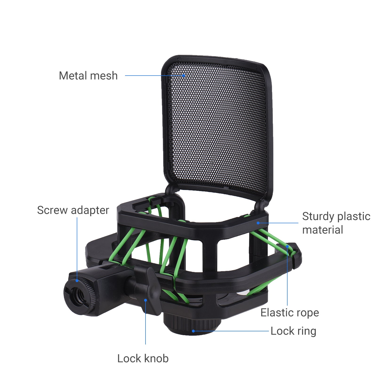 Plastic Microphone Shock Mount Anti-vibration Mic Holder Stand with Metal Pop Filter Universal Screw Adapter for Diameter 23.5mm-24.5mm