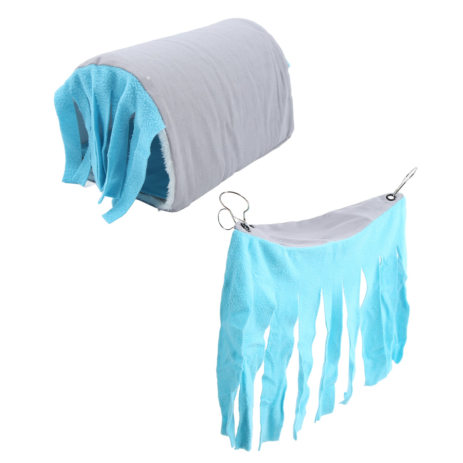 Pet Tunnel House Removable Small Animal Hideout Playing Tube with Hammock Tassel Curtains for Hamster Guinea PigBlue