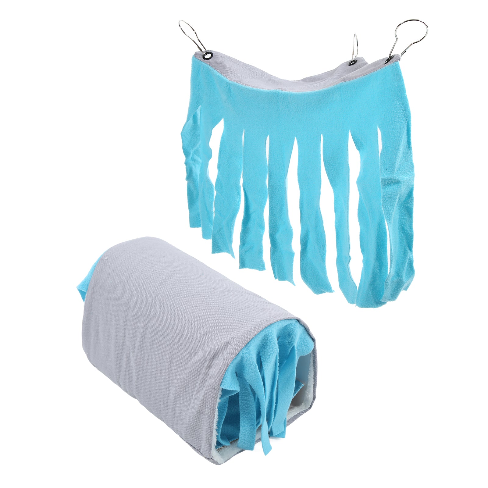 Pet Tunnel House Removable Small Animal Hideout Playing Tube with Hammock Tassel Curtains for Hamster Guinea PigBlue