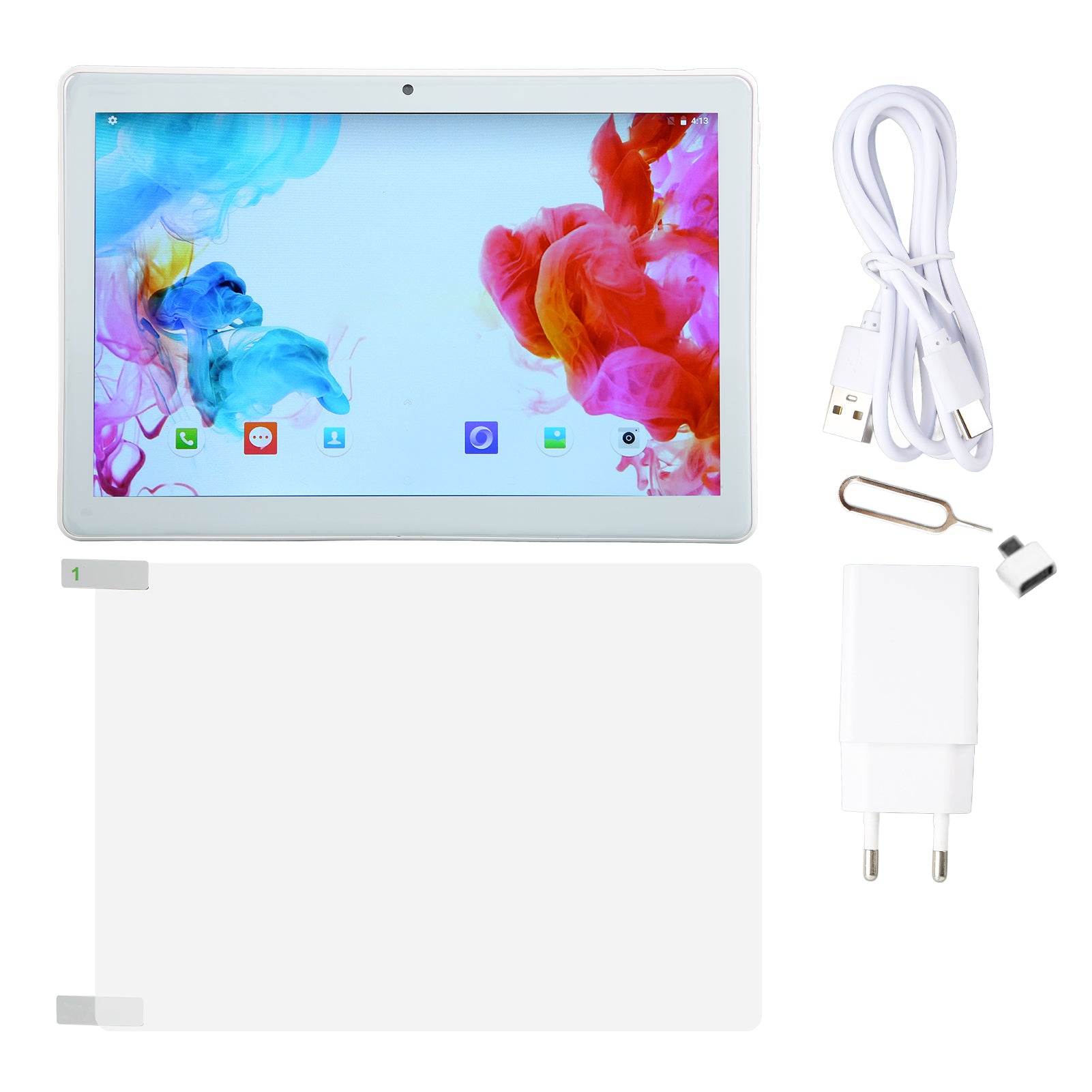 10.1in Tablet Dual SIM RAM 4GB ROM 64GB for Android9.0 Octa Core Dual Camera 1280x800 Silver 4G LTE Tablet for Office 100‑240V EU Plug