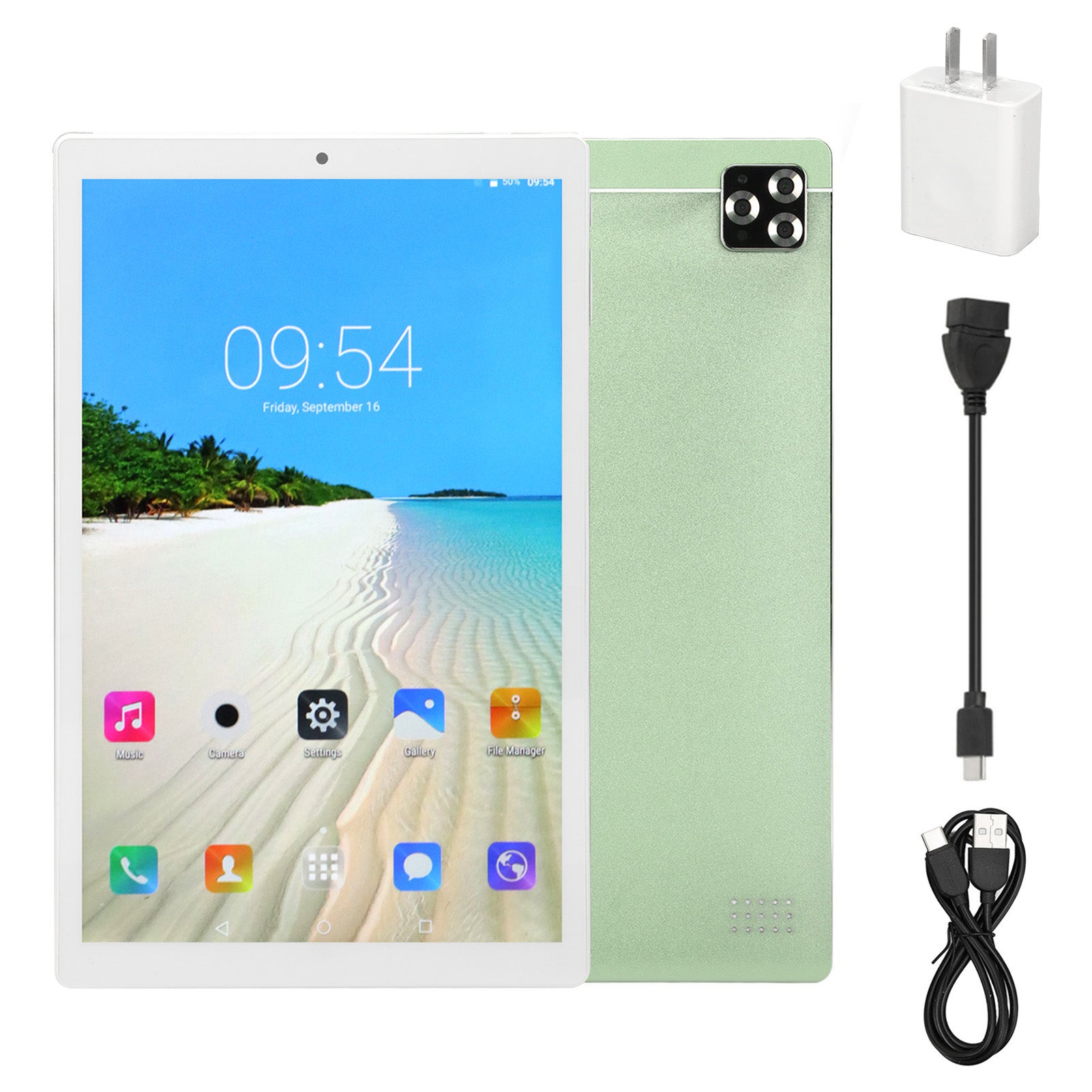 10.1 Inch Tablet Green 4GB RAM 64GB ROM 10 Core CPU 5G WiFi 13MP Camera 8000mAh HD Tablet for Home Office 100‑240V US Plug