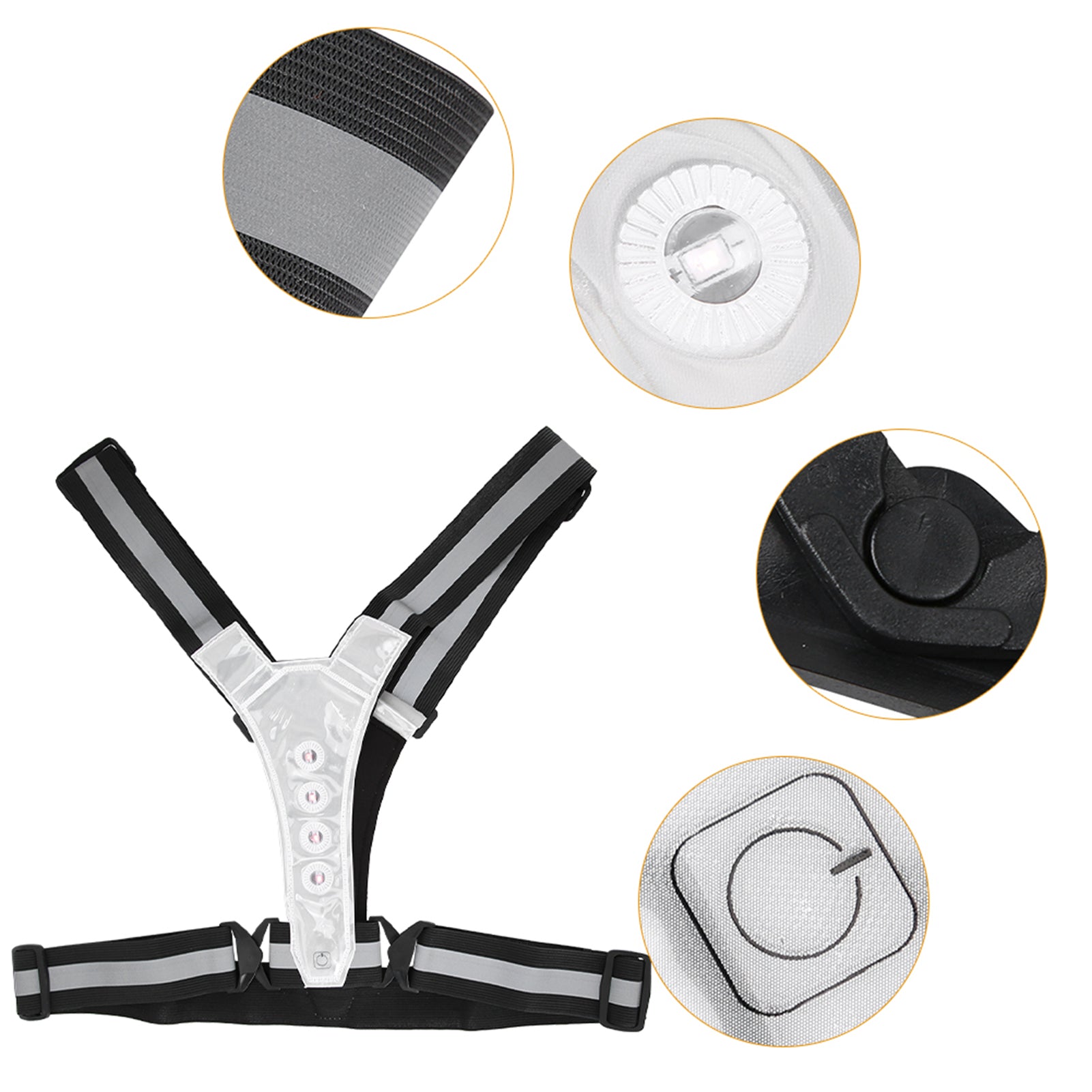 Elastic LED Adjustable Visibility Reflective Vest Gear Stripes for Outdoor Night Sport Safetyblack white