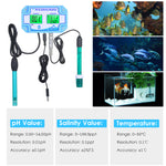 3-in-1 PH/Salinity/TEMP Water Quality Monitor Multi-functional pH & Salinity Monitor Temperature Meter Dual LCD Display with Green Backlight