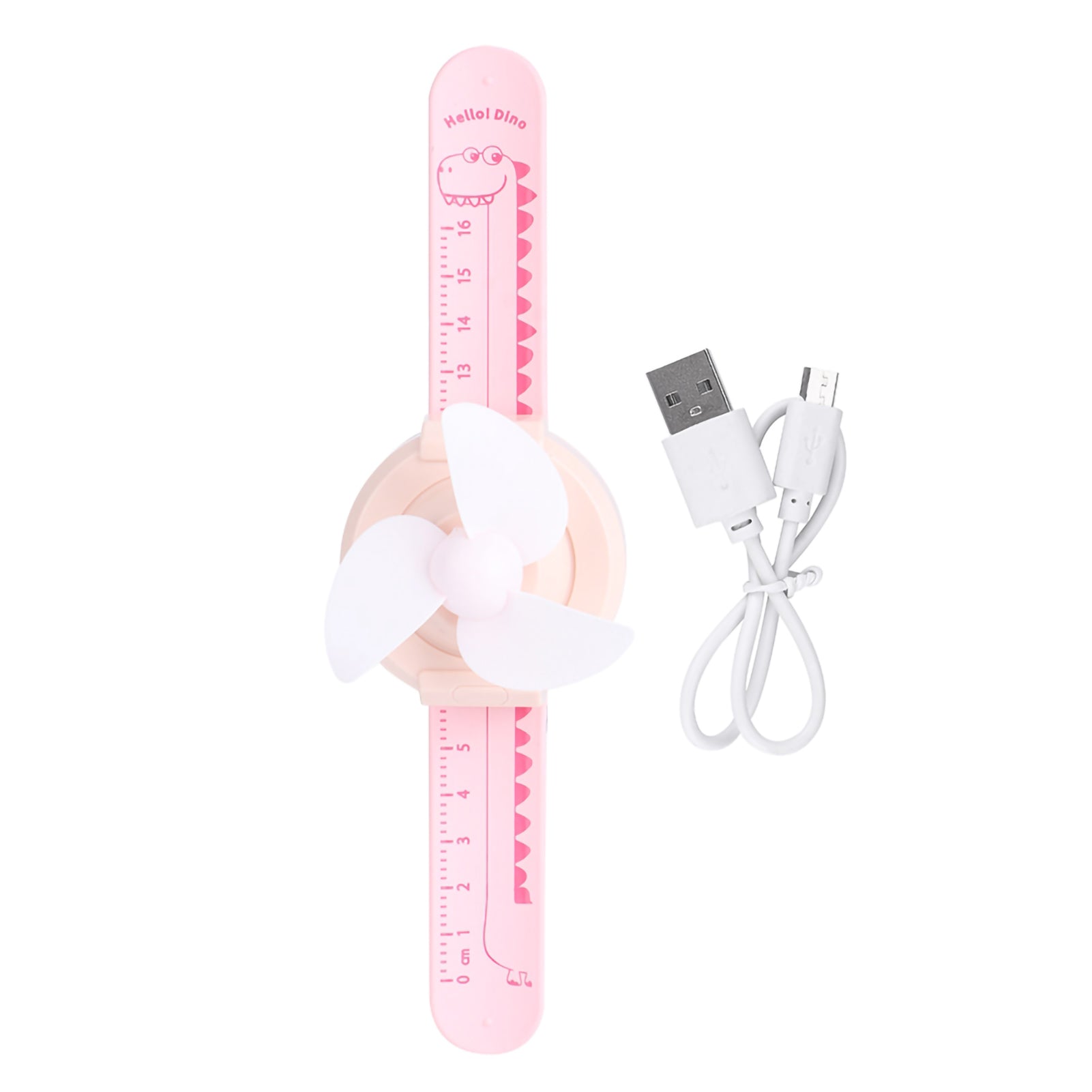 Compact Innovative Cartoon Watch Shape Adjustable Mini Kid Wrist Fan Strap Ruler USB ChargingPink