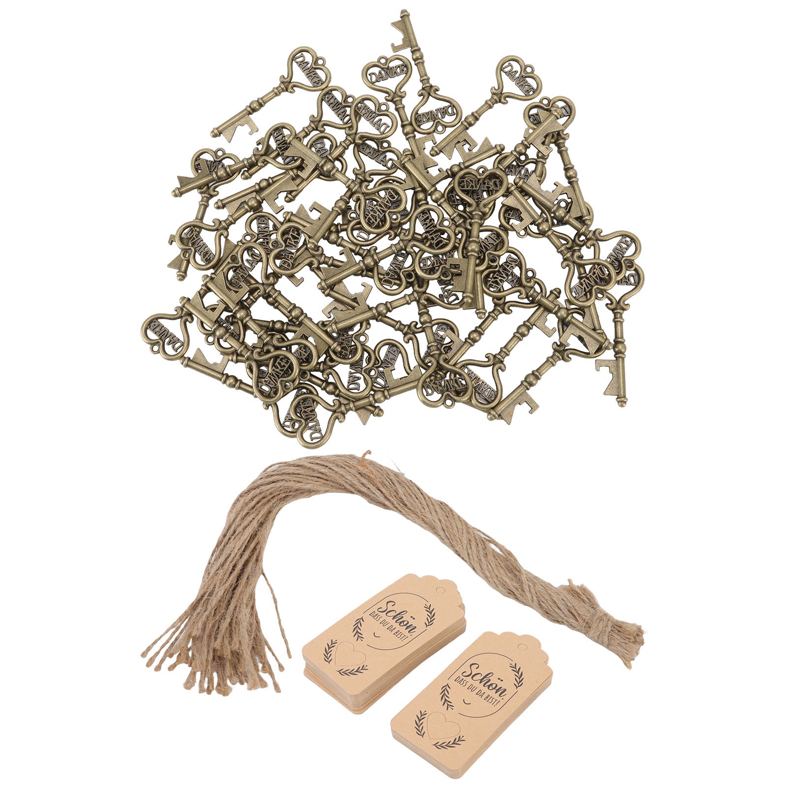 50 Sets Bottle Opener Retro Beautiful Key Shape Wine Opener Beer Corkscrew with Tag for Wedding Party Gifts