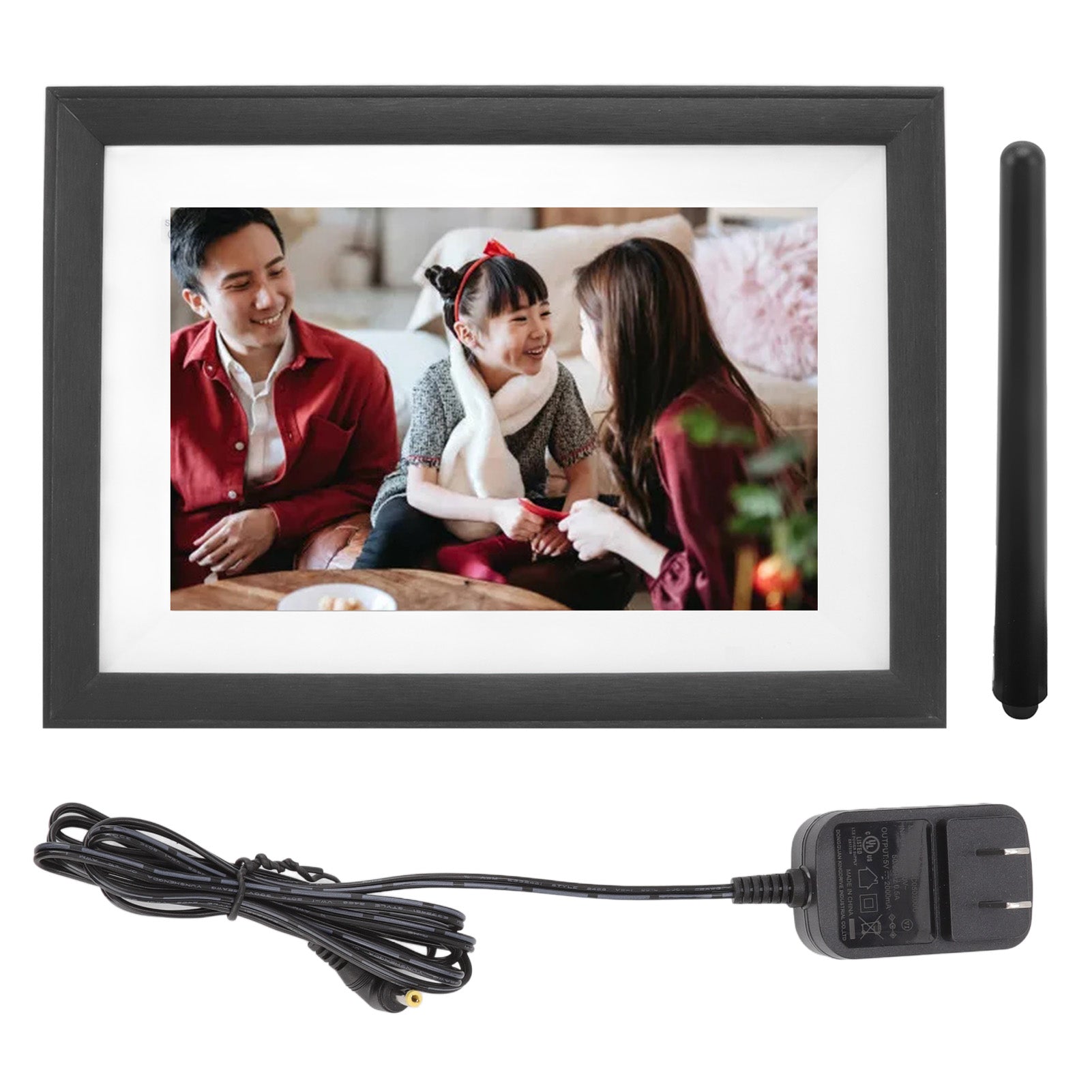 10.1in WIFI Electronic Album with Touch Screen Built in Speaker Wood Digital Photo Frame for Home 100‑240V US Plug