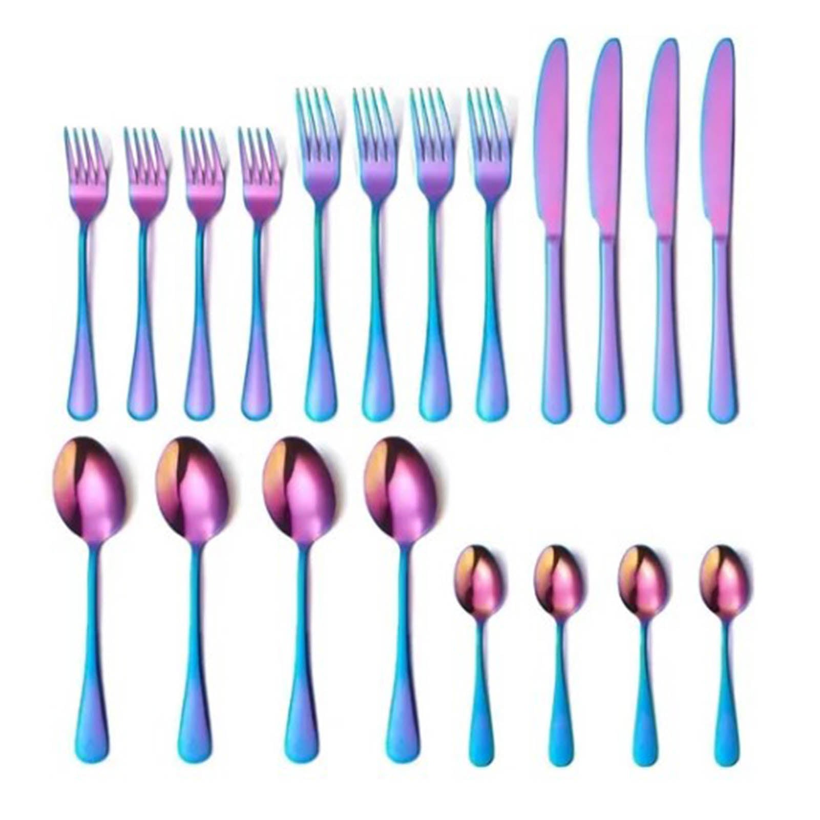20Pcs Colorful Cutlery Set 5 Knife Fork Spoon Set Stainless Steel Flatware Set for Home Hotel Restaurant