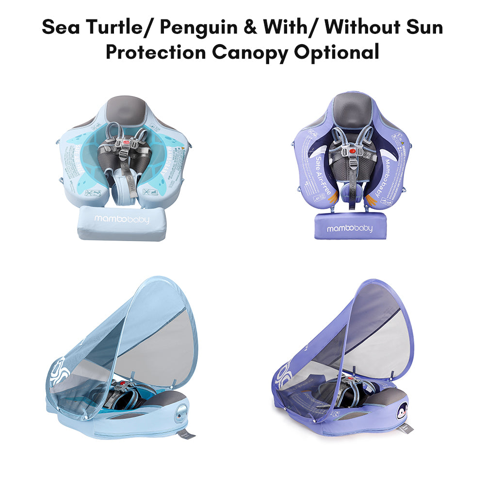 Mambobaby B503-26 Non-Inflatable Baby Swimming Pool Float Ring Swim Trainer with UPF50+ Sun Protection Canopy for 3-24 Months Infants Toddlers