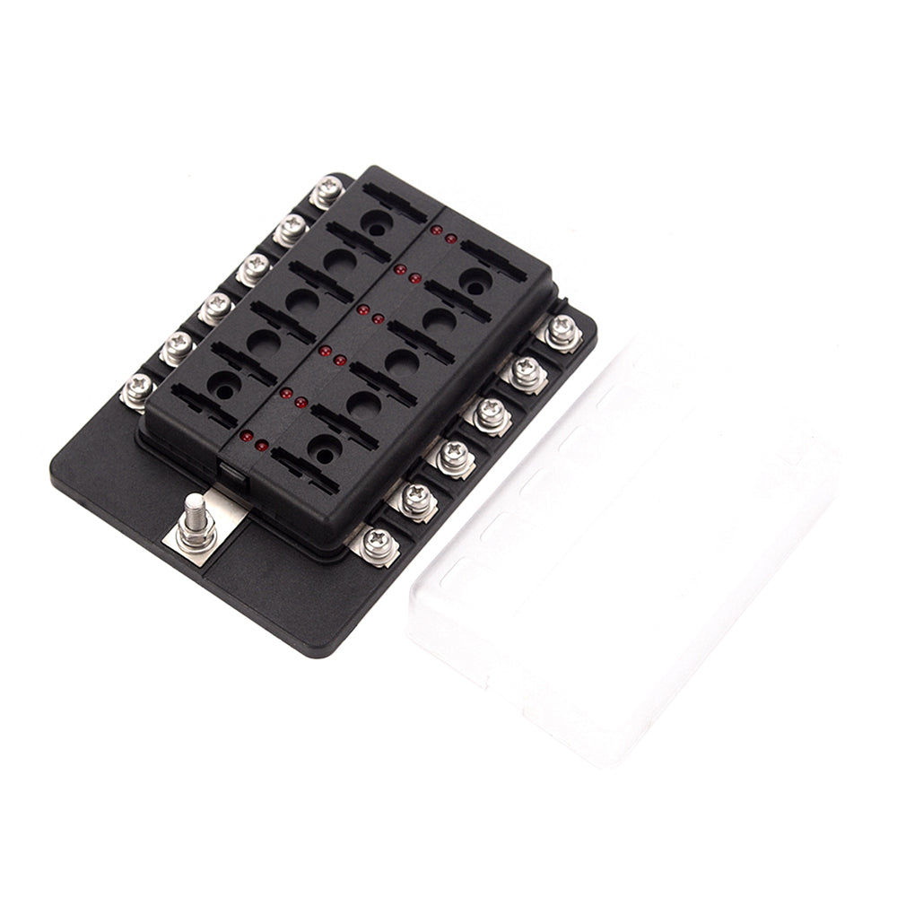 12 Way Blade Fuse Box Holder Fuse Blocks with Red LED Indicator 10Pcs Fuses 10Pcs Terminals for Car Boat Marine Caravan Truck 12V 24V
