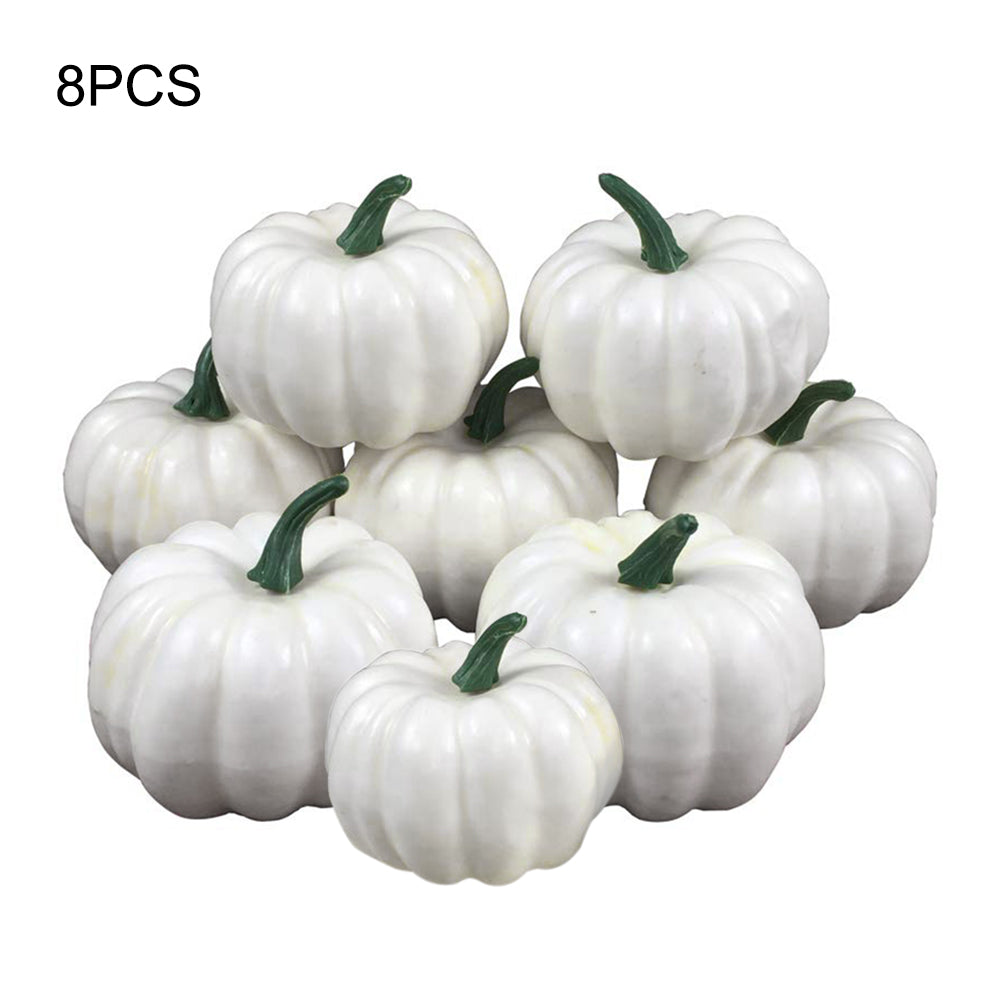 8pcs Rustic Harvest White Artificial Pumpkins for Halloween Fall Thanksgiving Decorating Harvest Embellishing Displaying
