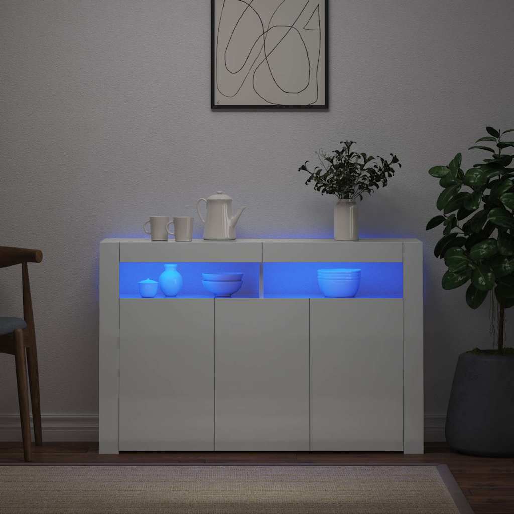 vidaXL Sideboard with LED Lights High Gloss White 115.5x30x75 cm