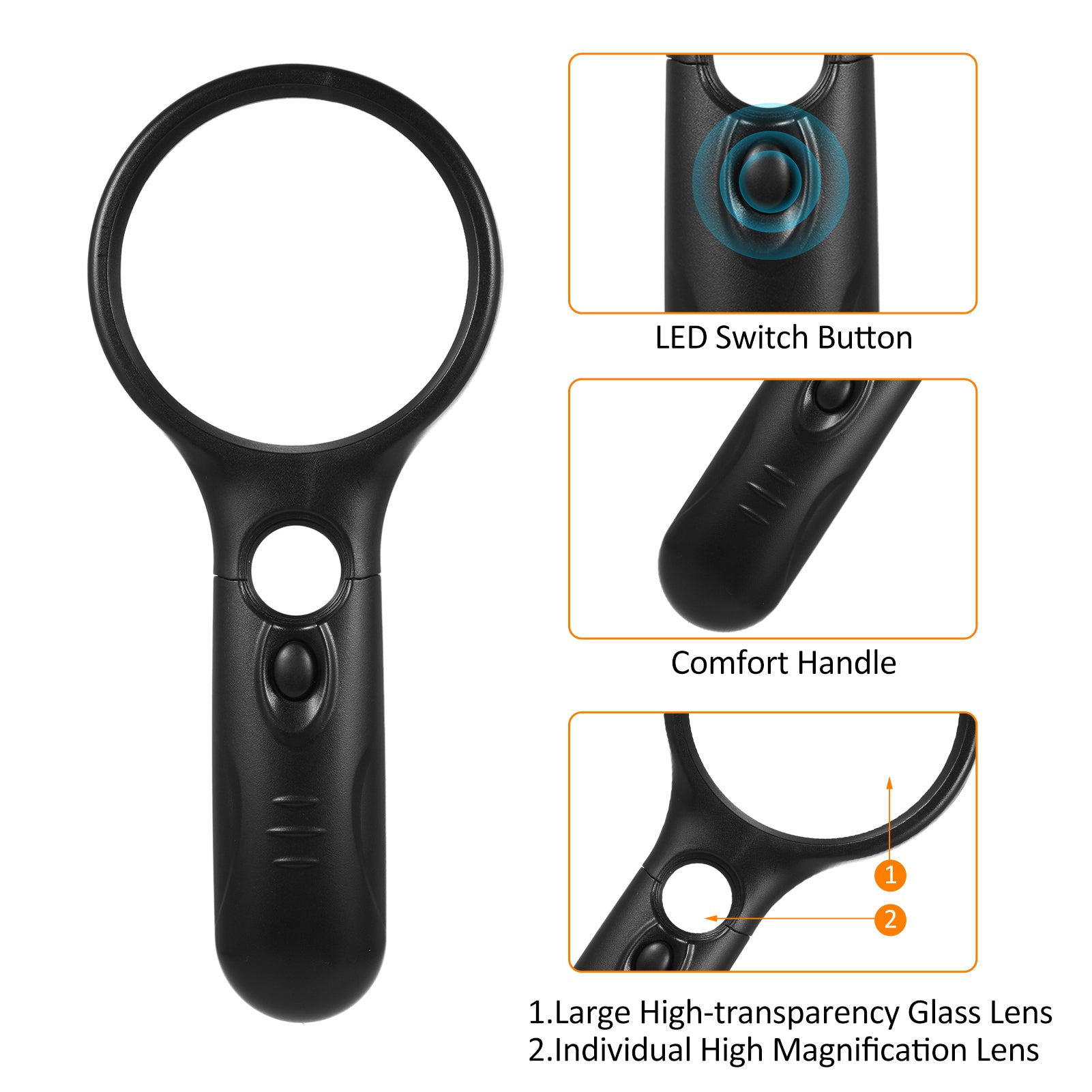 Magnifying Glass with 3 LED Light 3x 45x Handheld Magnifier and Dual Magnifying Glass for Reading Coins Seniors Kids Jeweler