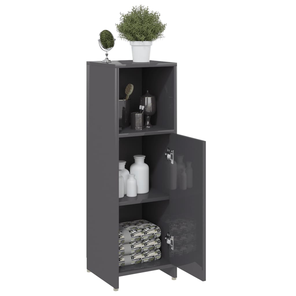 vidaXL Bathroom Cabinet High Gloss Grey 30x30x95 cm Engineered Wood