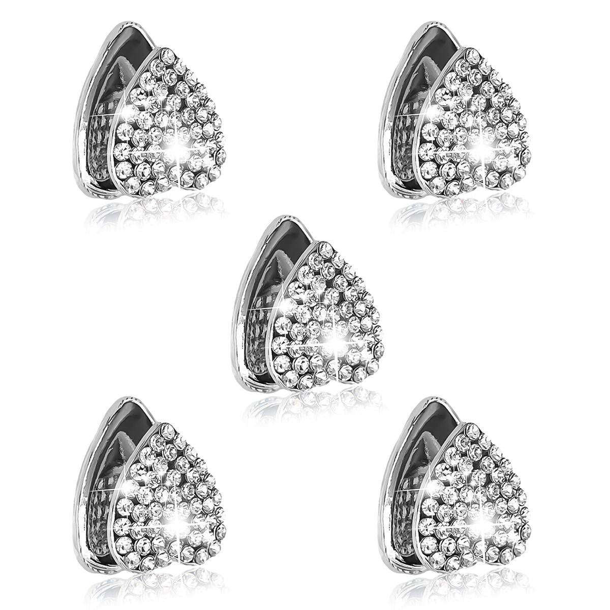 5Pcs Bling Heart Charm Hooks Self-Adhesive Crystal Auto Hangers Car Hooks on Dashboard for Keys Face Cover Earphone Charging Cable