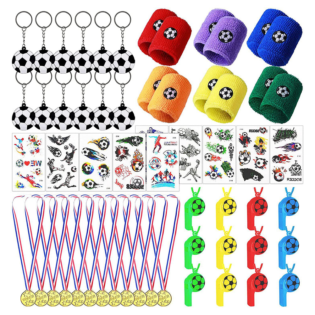 58Pcs 2022 Football Match Fans Cheering Props Whistles Stickers Key Chains Sports Wristbands Sweatbands for Sports Competition Games