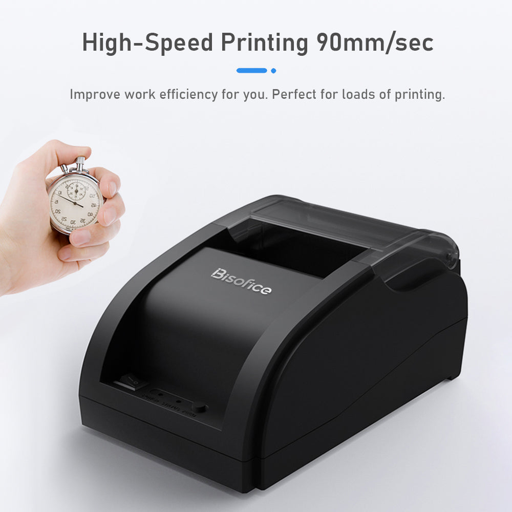 Bisofice Desktop 58mm Thermal Receipt Printer Wired Barcode Printer USB Connection with 1 Roll Paper Inside Support ESC Command Cashbox Connecting Compatible with Windows Android for Supermarket Store