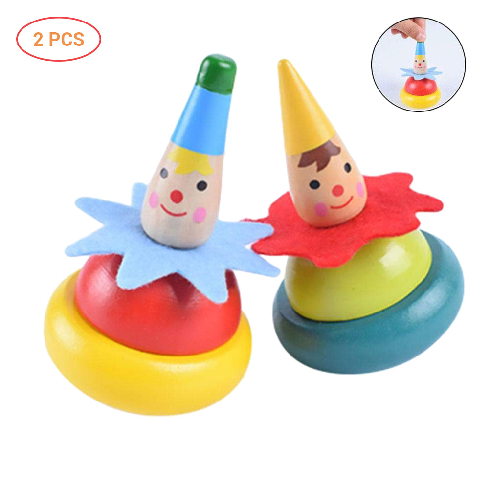 2Pcs Random Color Wooden Clown Spinning Top Tumbler Toy Clown  Educational Gift for Kids Baby